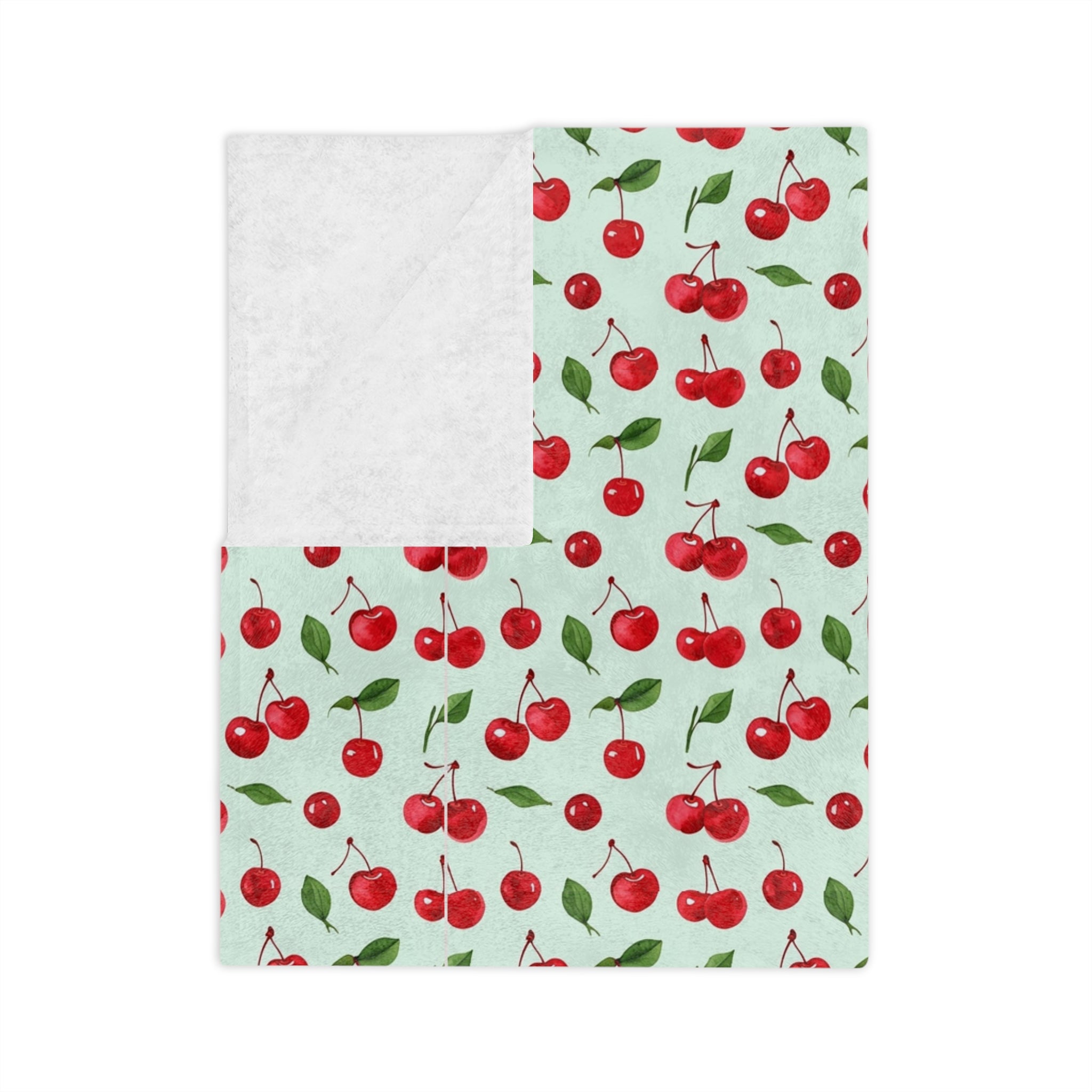 The Sugar Shack Diner Cherry Pattern Velveteen Microfiber Blanket — Cute Retro Fruit Throw - Creations by Chris and Carlos