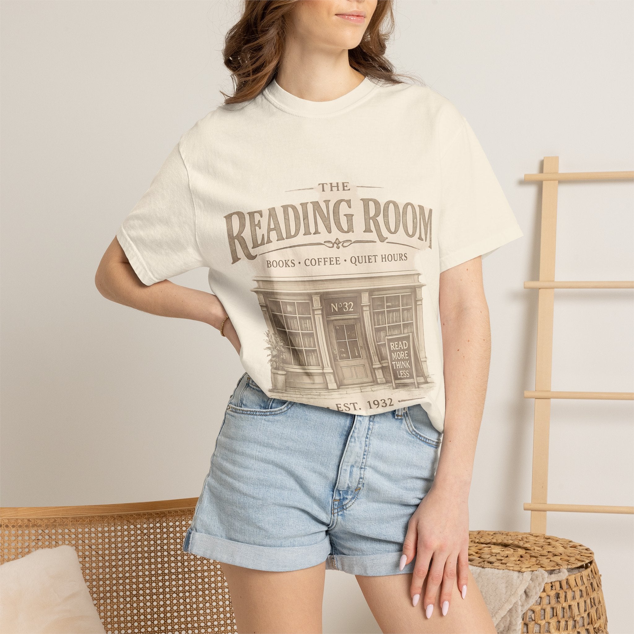 Reading Room T-Shirt – Vintage Bookshop Cafe Graphic Tee ("The Reading Room") - Creations by Chris and Carlos