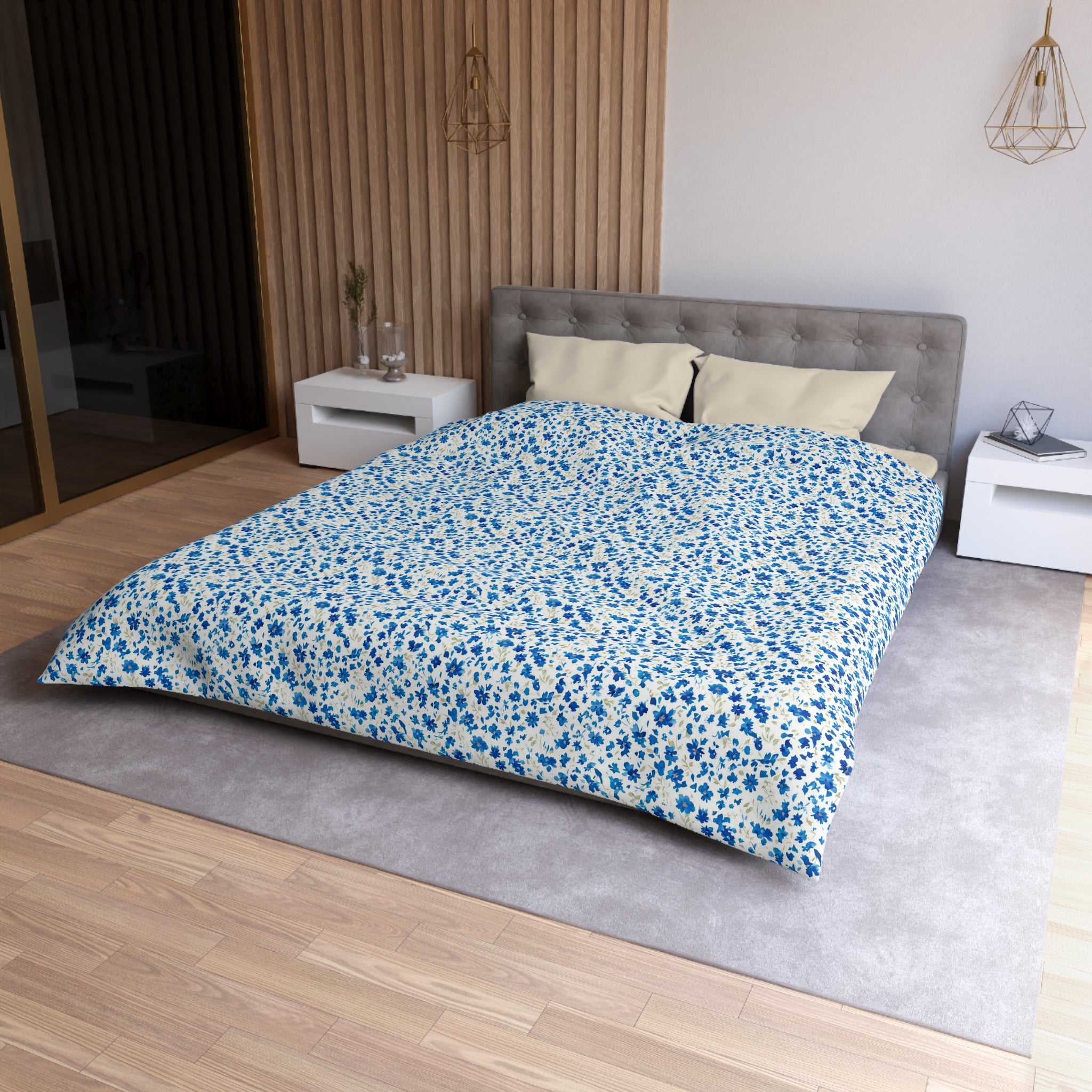 The Artisanal Flora Gallery Blue Ditsy Floral Microfiber Duvet Cover - Creations by Chris and Carlos