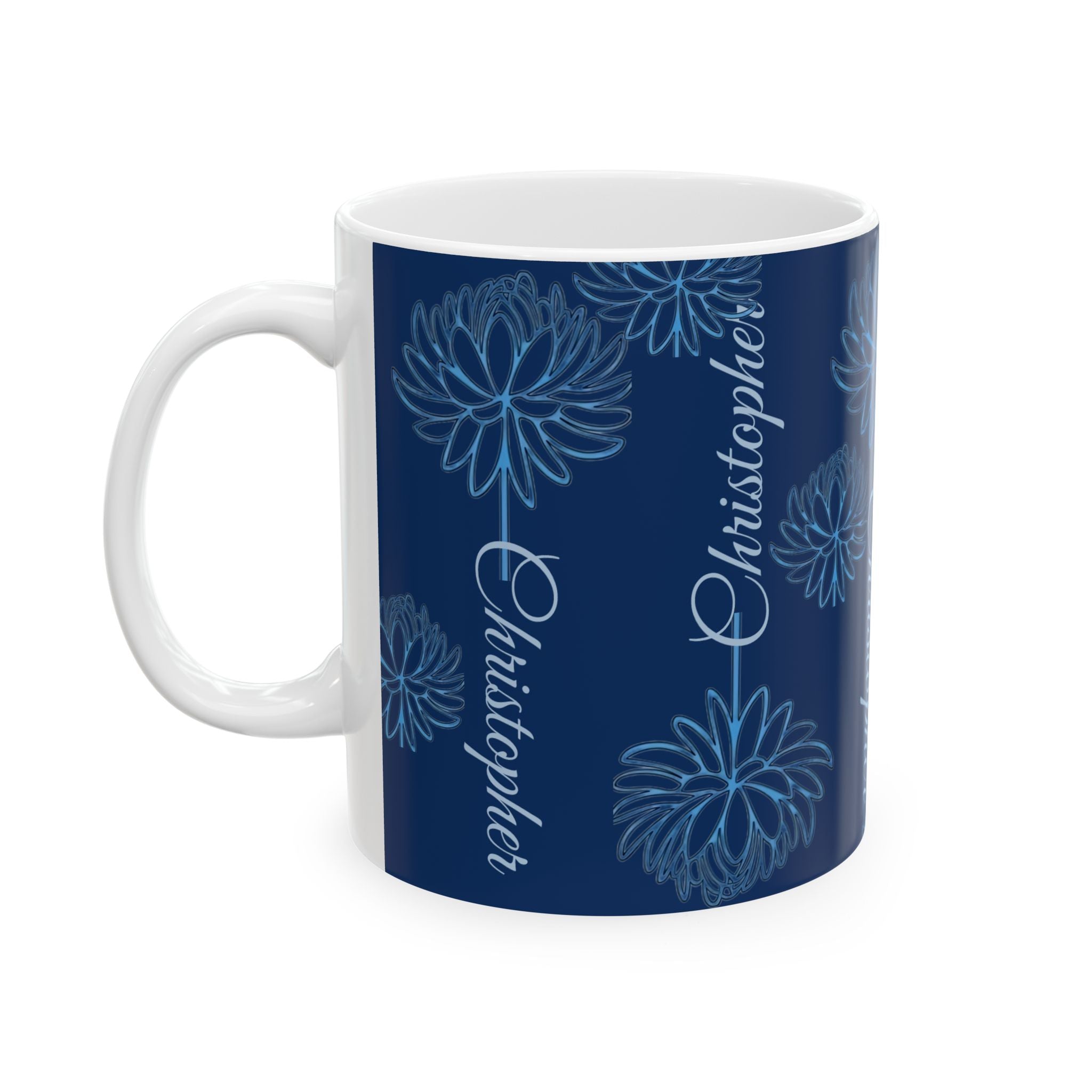Personalized Floral Name Mug — Custom 'Christopher' Ceramic Coffee Cup (11oz & 15oz) - Creations by Chris and Carlos