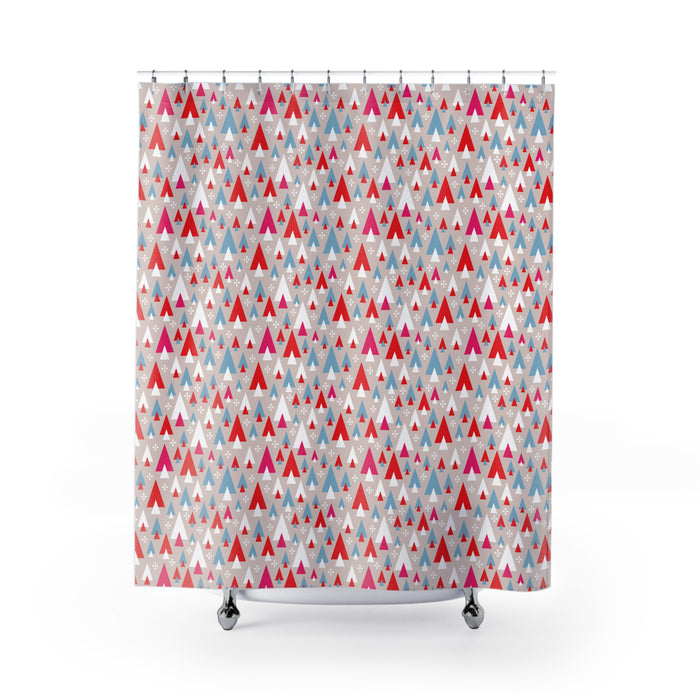 Merry Mod- Festive Triangular Pattern Shower Curtain – Modern Bathroom Decor, Holiday Home, Stylish Bath Accessory, Gift for Him/Her, Seasonal Design