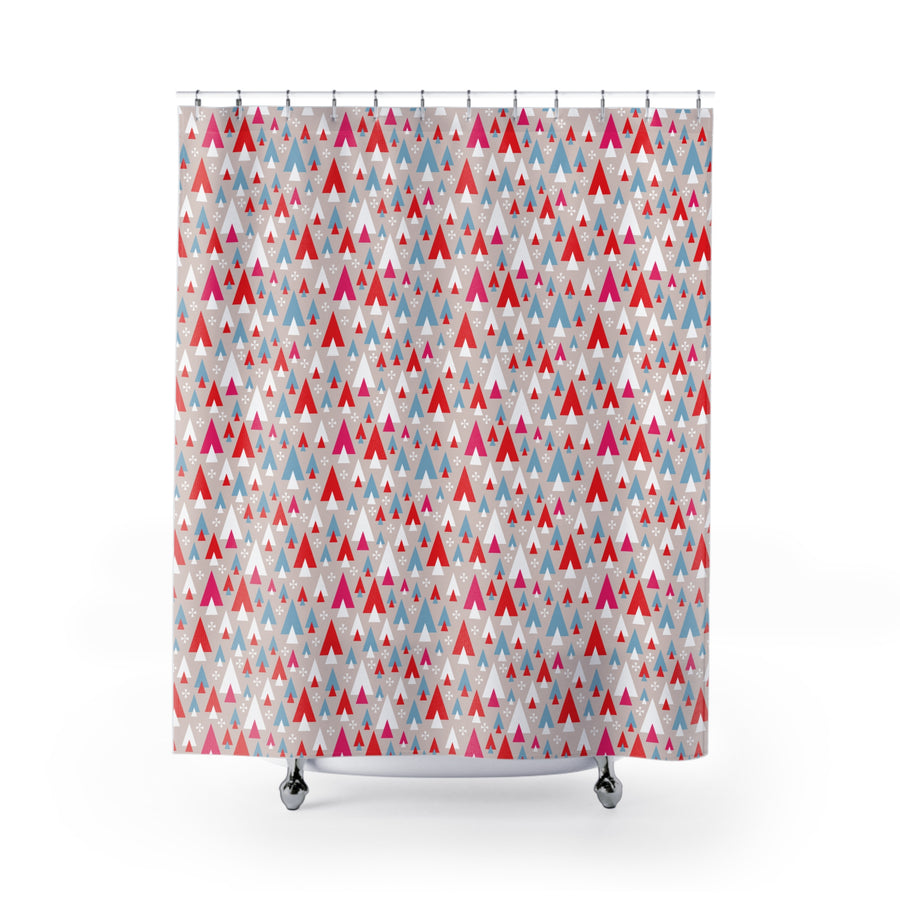 Merry Mod- Festive Triangular Pattern Shower Curtain – Modern Bathroom Decor, Holiday Home, Stylish Bath Accessory, Gift for Him/Her, Seasonal Design