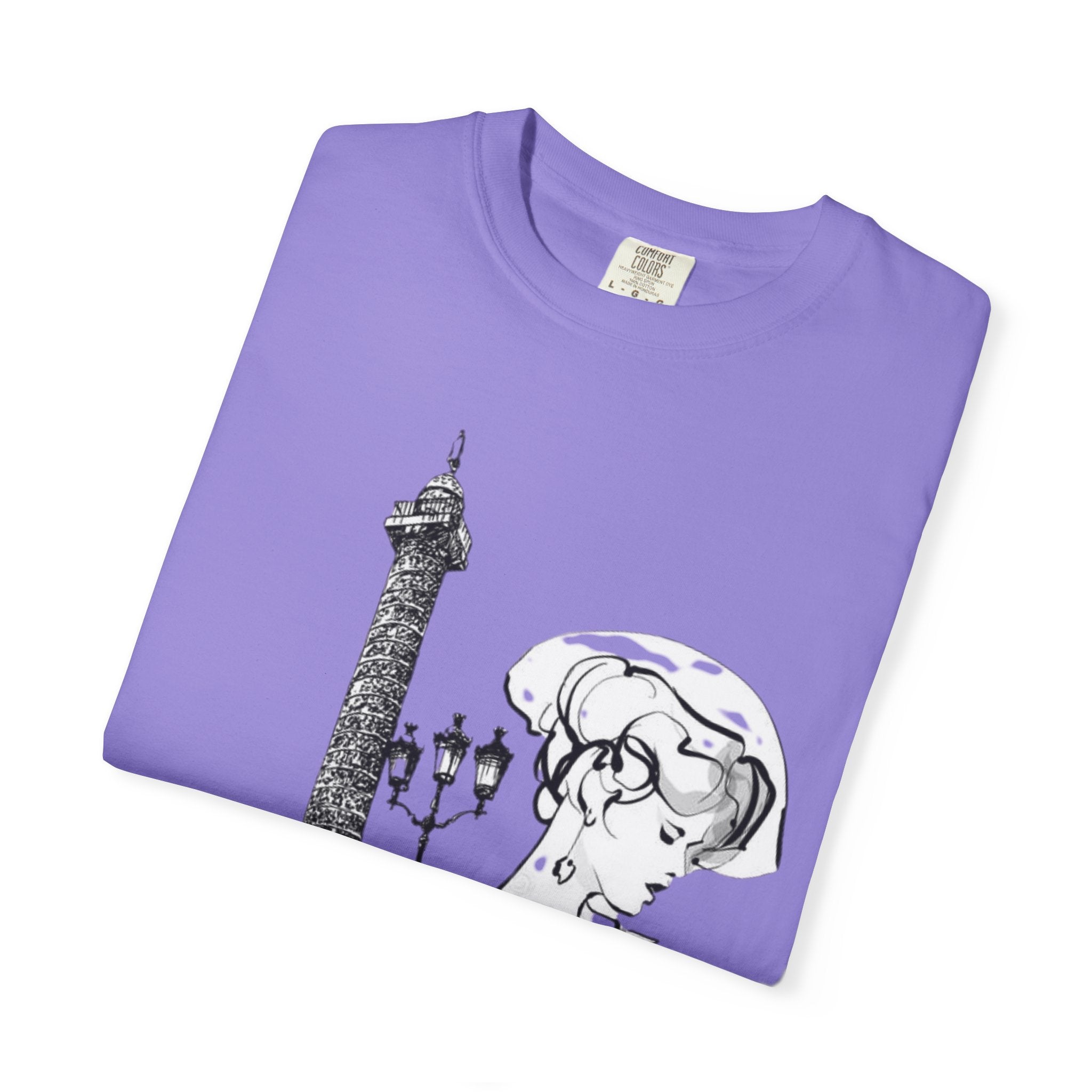 Parisian Vintage Illustration T-Shirt — Eiffel Tower & Chic Lady Tee - Creations by Chris and Carlos
