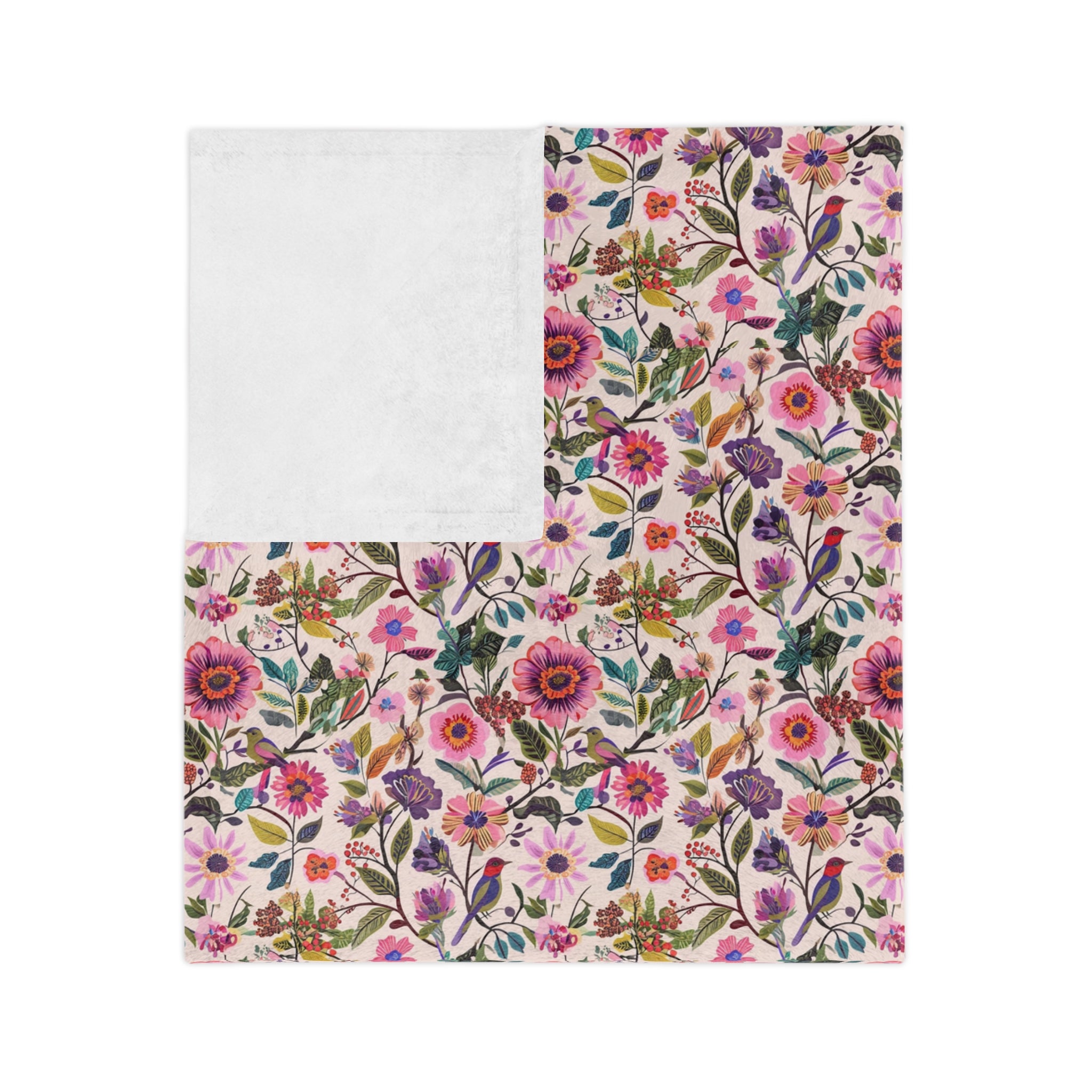 Floral Velveteen Microfiber Blanket — Pink Garden Rose Pattern, Soft Cozy Throw for Bedroom & Gifts - Creations by Chris and Carlos