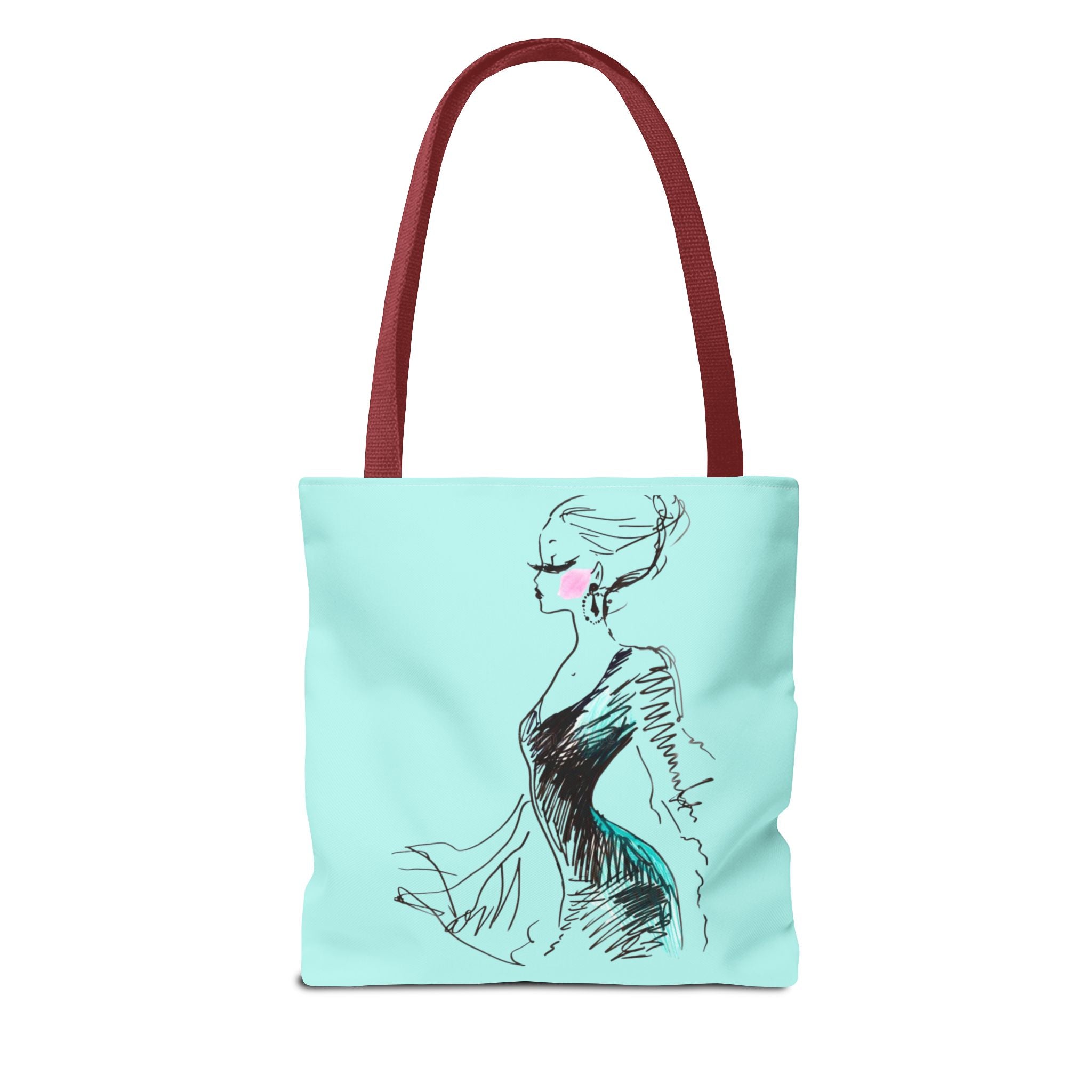 Fashion Sketch Tote Bag – Chic Aqua Illustration Tote - Creations by Chris and Carlos