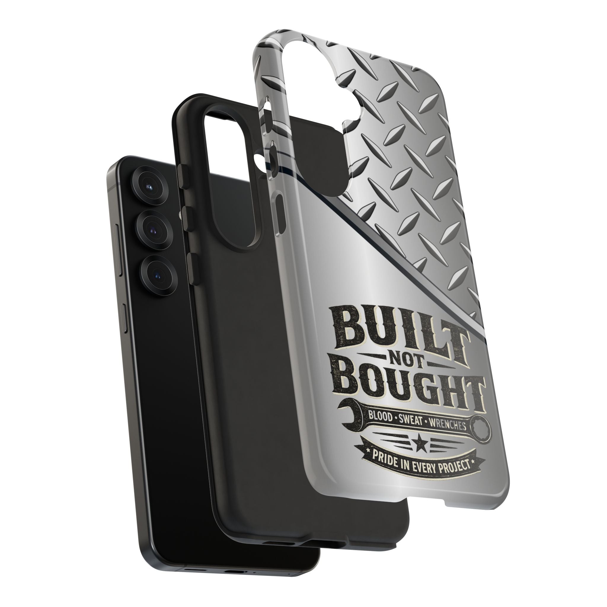 Built Not Bought Metal Diamond-Plate Phone Case — Rugged Tool Lover Gift - Creations by Chris and Carlos