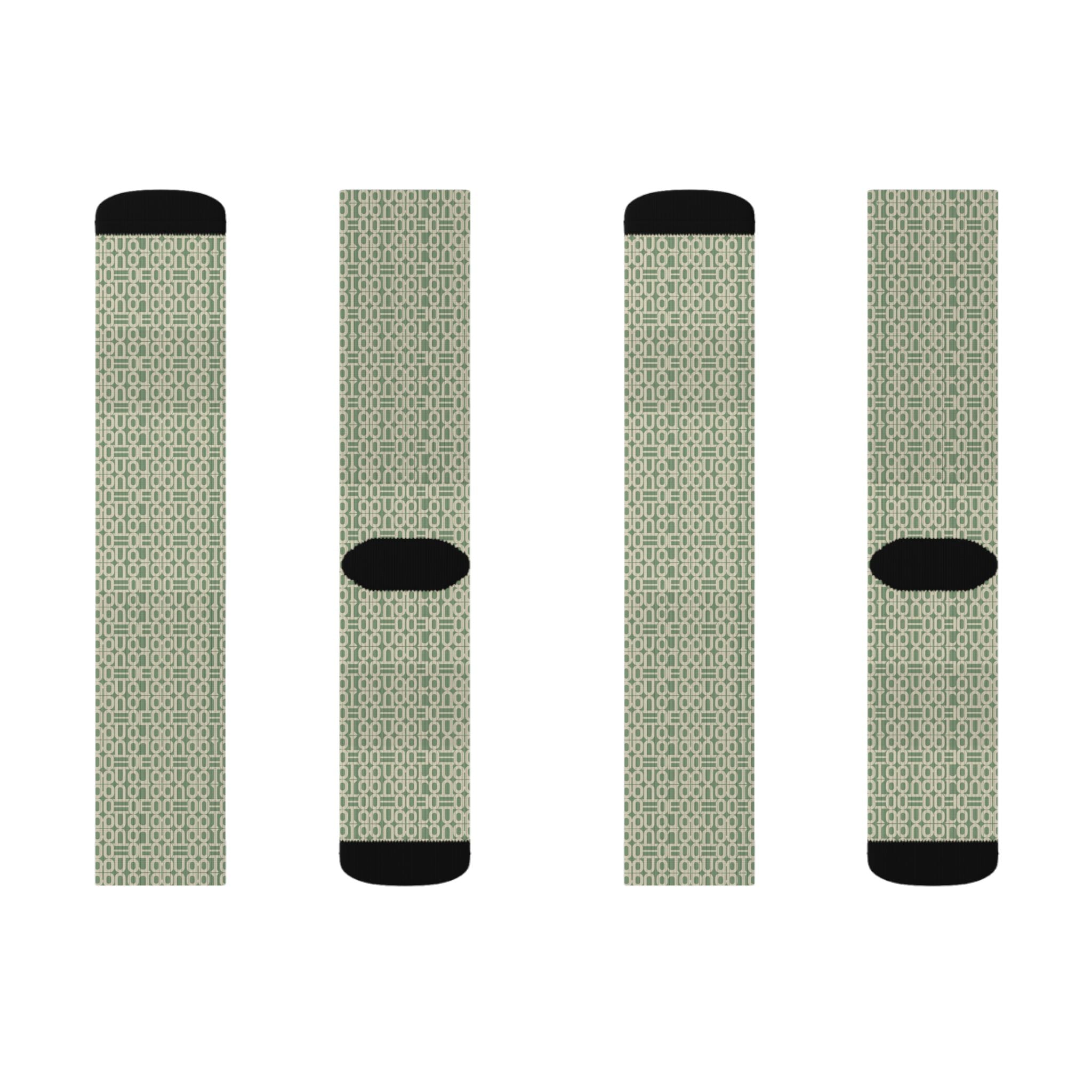Prism Point Athletic Collection- Geometric Sage Green Sublimation Socks Patterned Crew Socks - Creations by Chris and Carlos