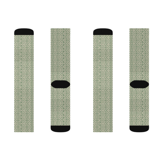 Prism Point Athletic Collection- Geometric Sage Green Sublimation Socks Patterned Crew Socks - Creations by Chris and Carlos