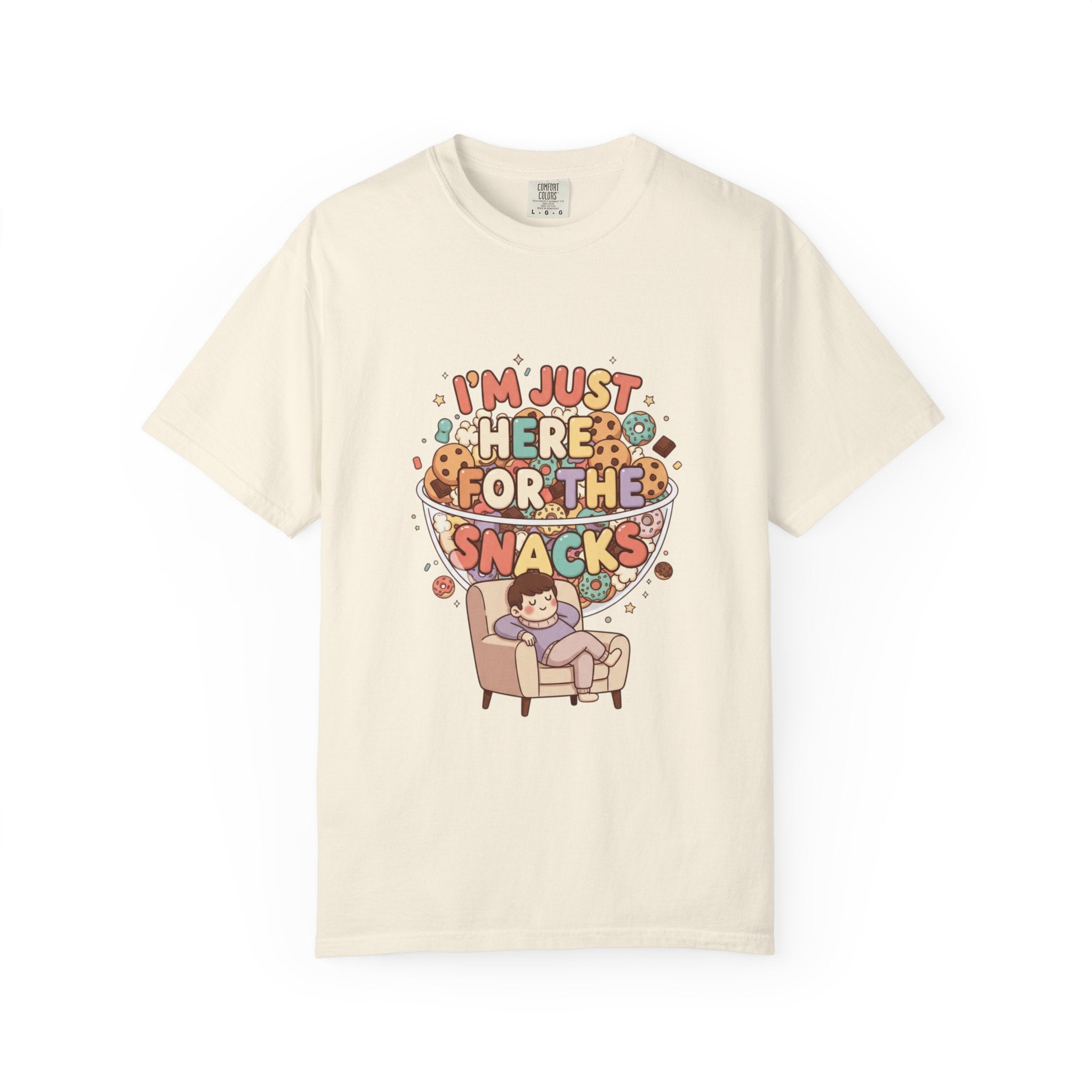 T-Shirt — "I'm Just Here for the Snacks" Funny Retro Graphic Tee - Creations by Chris and Carlos