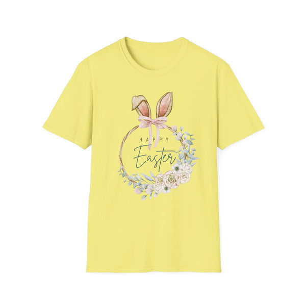 Easter Bunny Wreath T-Shirt — Happy Easter Floral Graphic Tee - Creations by Chris and Carlos