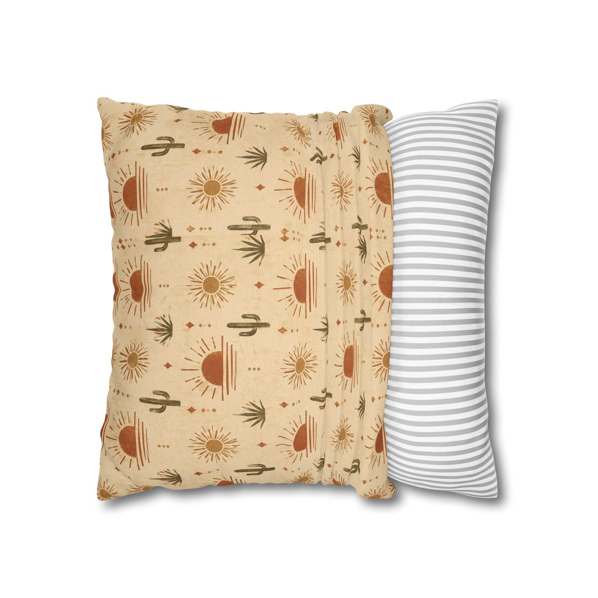 Desert Sunrise Square Pillowcase — Boho Cactus Sun Pattern - Creations by Chris and Carlos