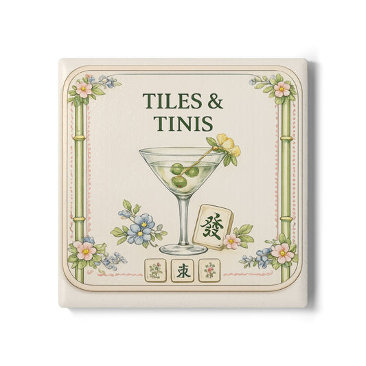 Tiles & Tinis Ceramic Coaster — Vintage Mahjong Martini Drink Coaster - Creations by Chris and Carlos