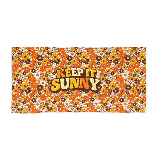 Keep It Sunny Floral Beach Towel — Retro 70s Orange Daisy Pattern - Creations by Chris and Carlos