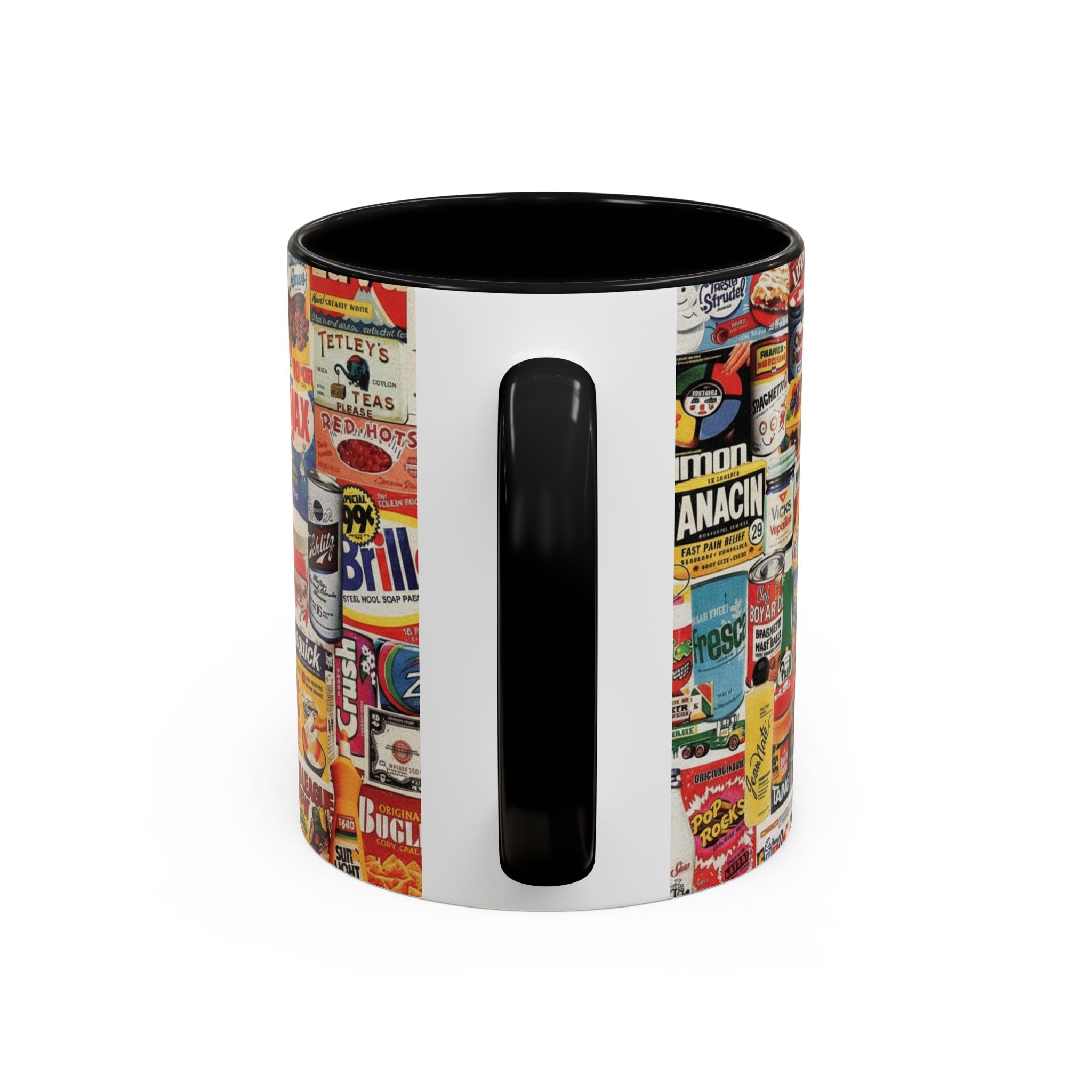 Vintage Retro Ads Coffee Mug — Collage of Classic Brand Labels (11/15oz Accent Mug) - Creations by Chris and Carlos