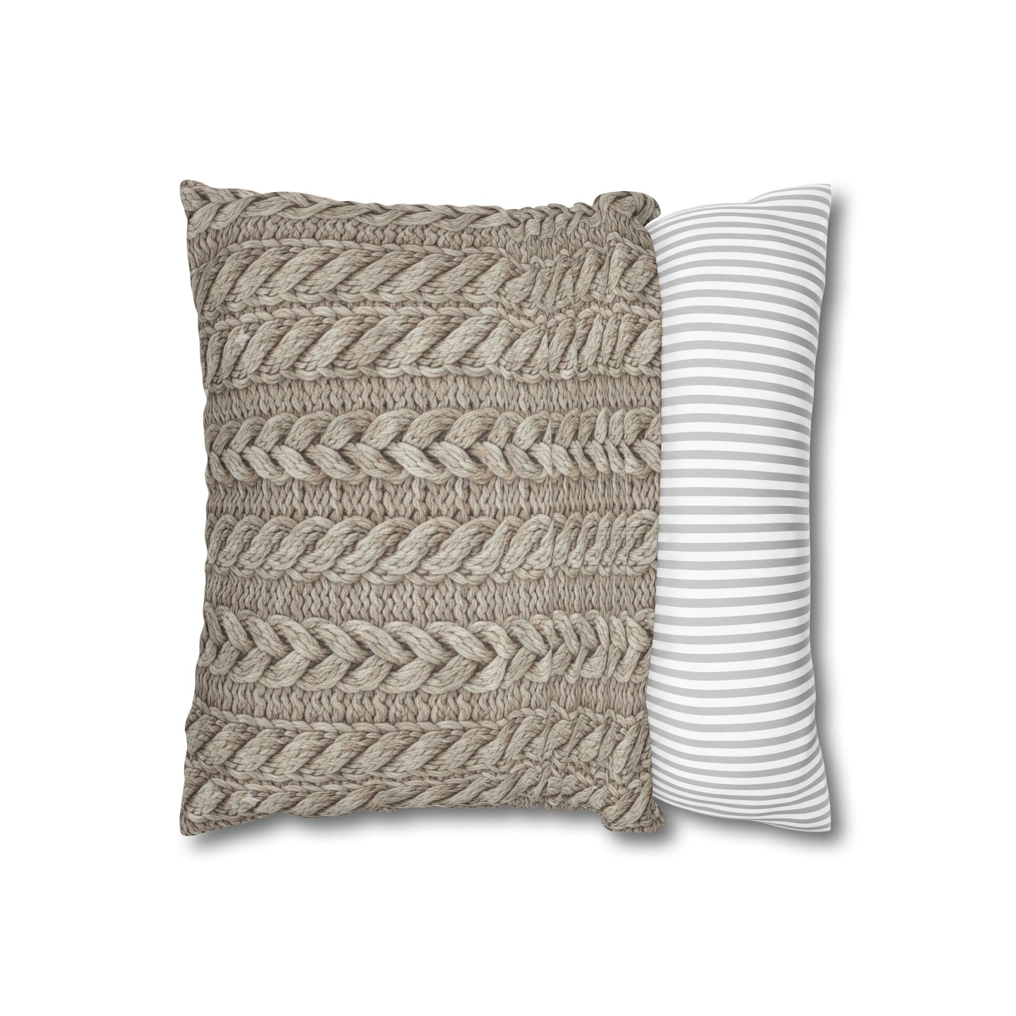 Plumstead Manor Cozy Cable Knit Decorative Pillowcase — Neutral Beige Square Throw Pillow Cover - Creations by Chris and Carlos