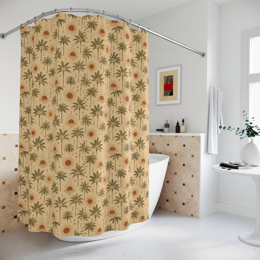 Palm Sunrise Shower Curtain — Vintage Tropical Palm Trees Bathroom Decor - Creations by Chris and Carlos