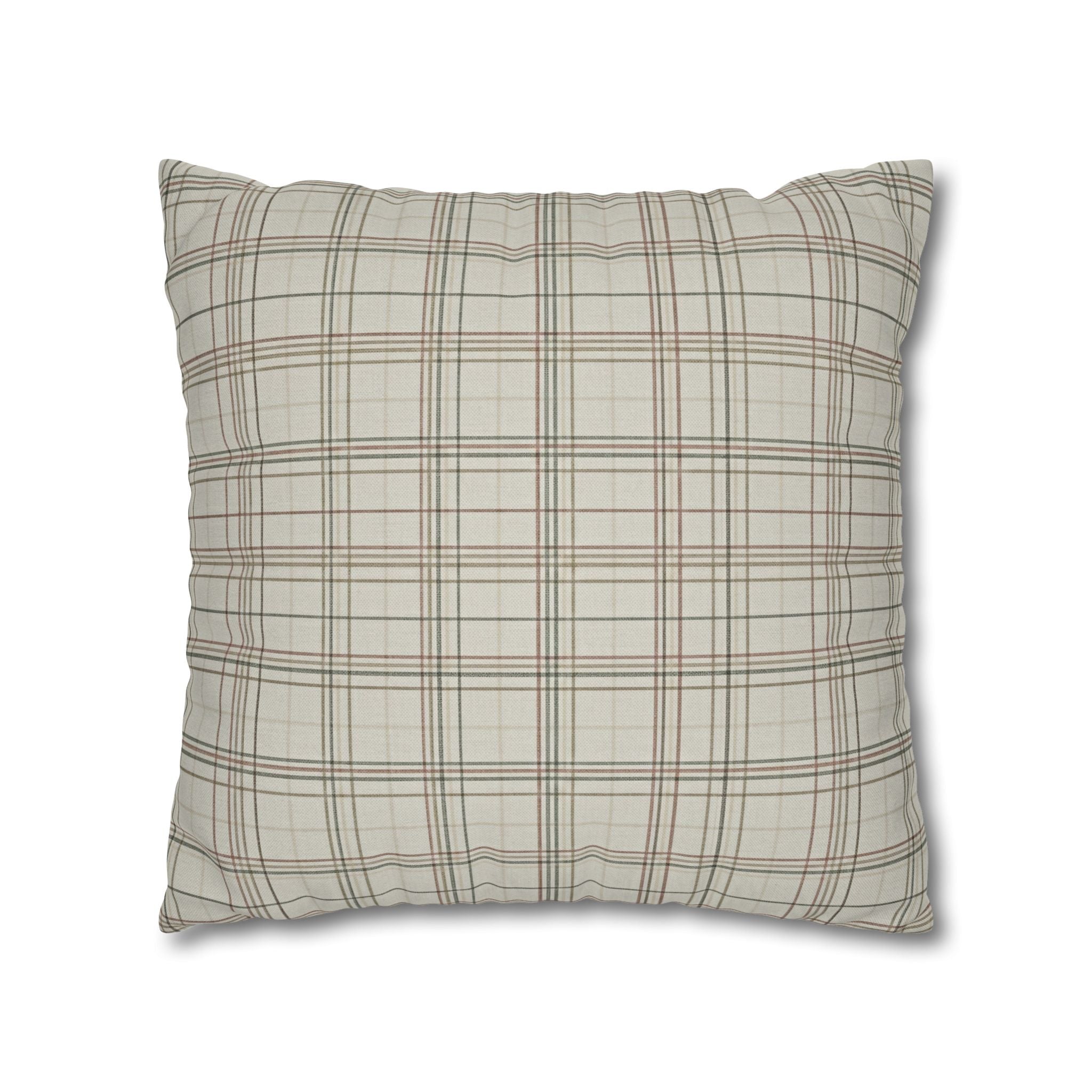 Plaid Farmhouse Pillowcase — Neutral Beige Check Square Throw Pillow Cover - Creations by Chris and Carlos