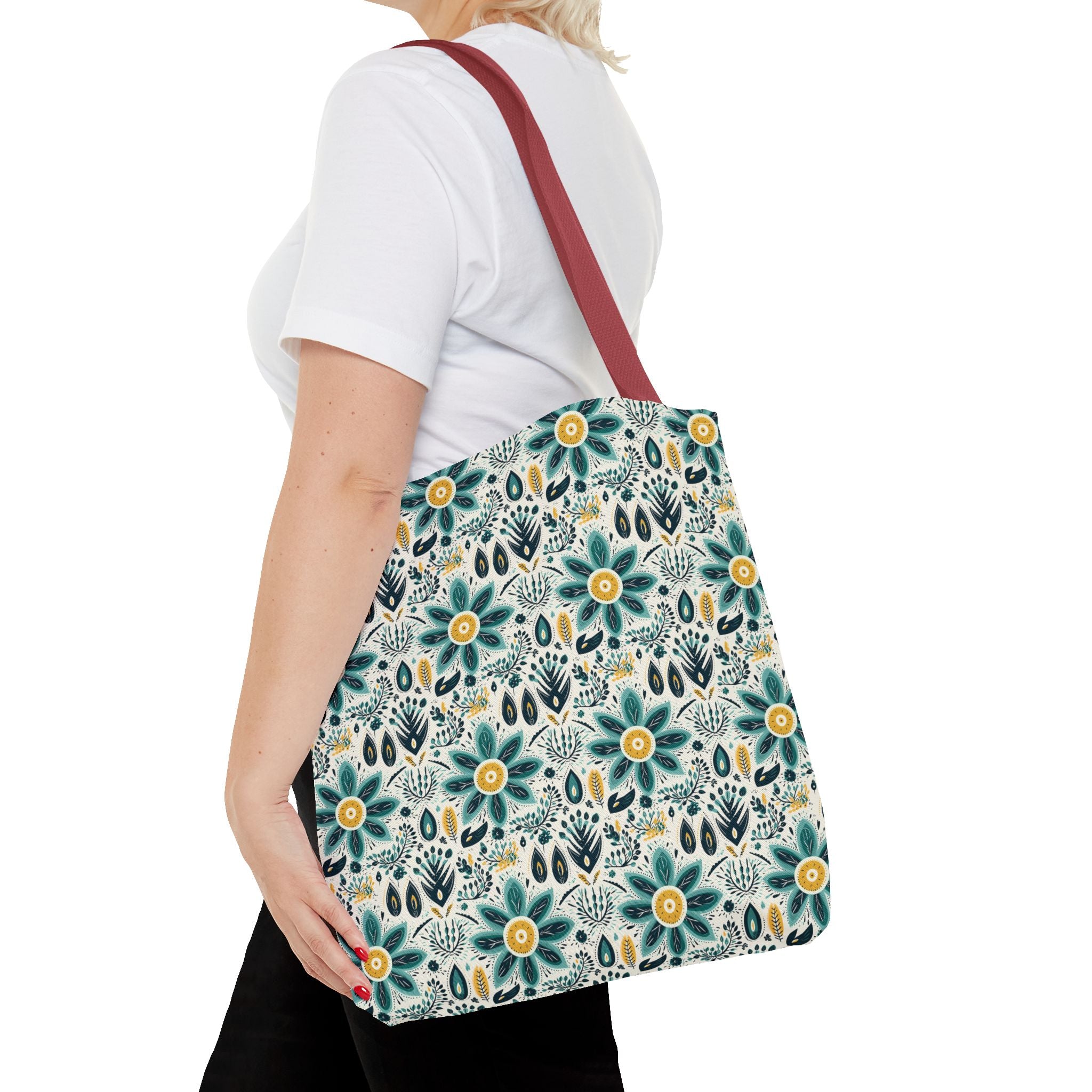 Sol y Alegría (Sun and Joy) Collection- Cactus Succulent Pattern Microfiber Blanket Soft Velveteen Throw for Home & Garden Lovers Floral Folk Art Tote Bag — Teal & Mustard All-Over Print - Creations by Chris and Carlos