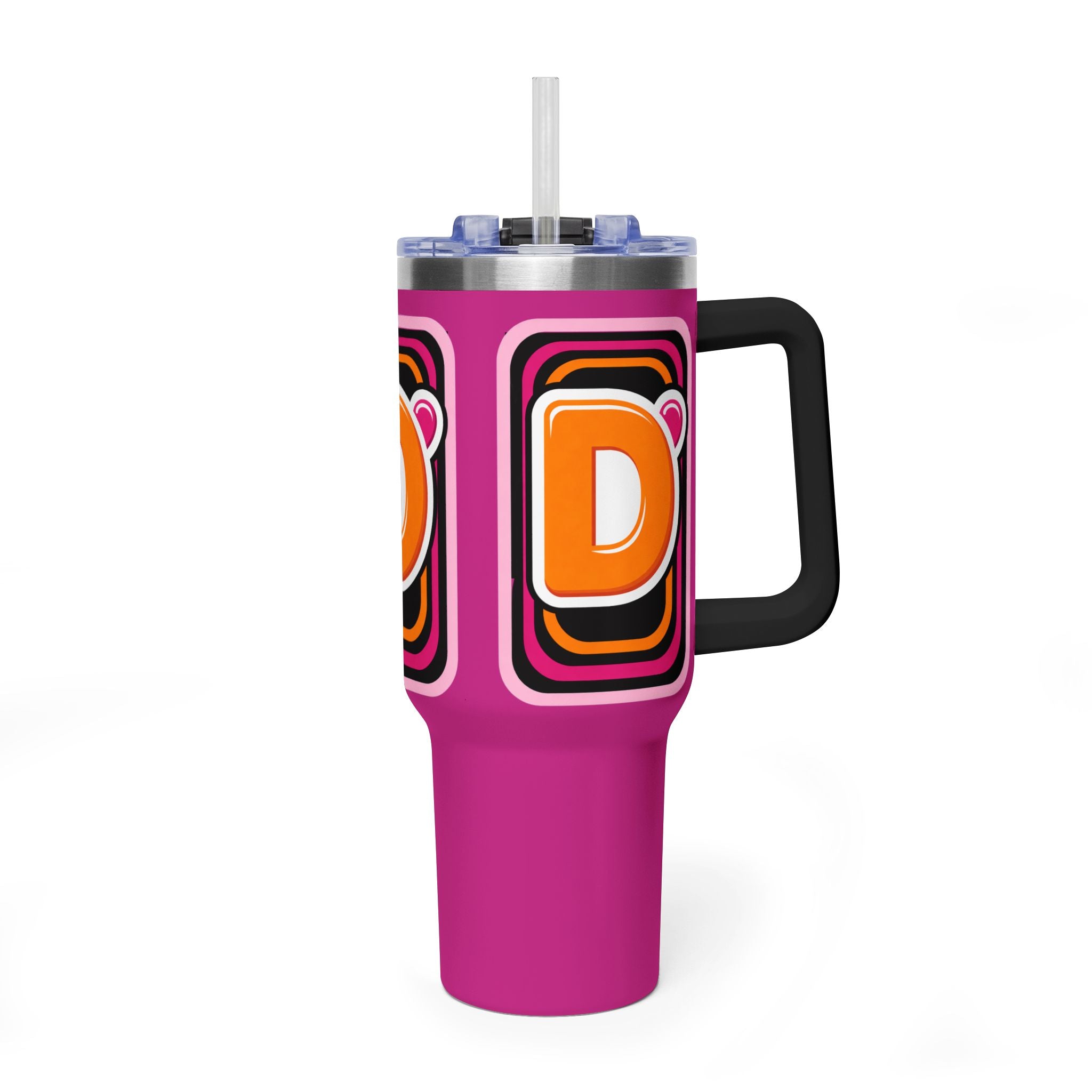 40oz Pink Retro Coffee Tumbler with 'Dunkin' D Logo - Creations by Chris and Carlos