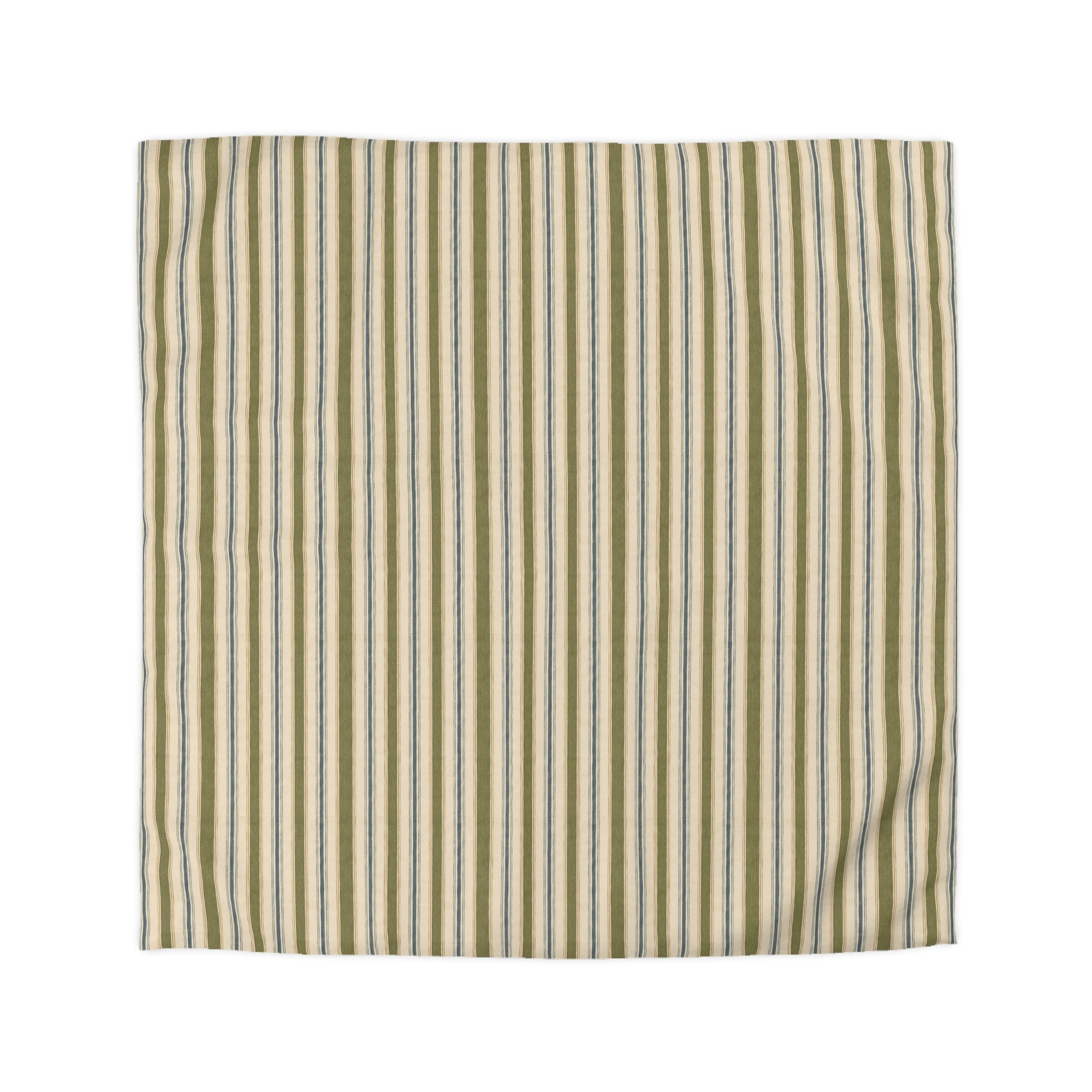 Striped Microfiber Duvet Cover — Soft Neutral Olive & Beige Vertical Stripe Bedding - Creations by Chris and Carlos