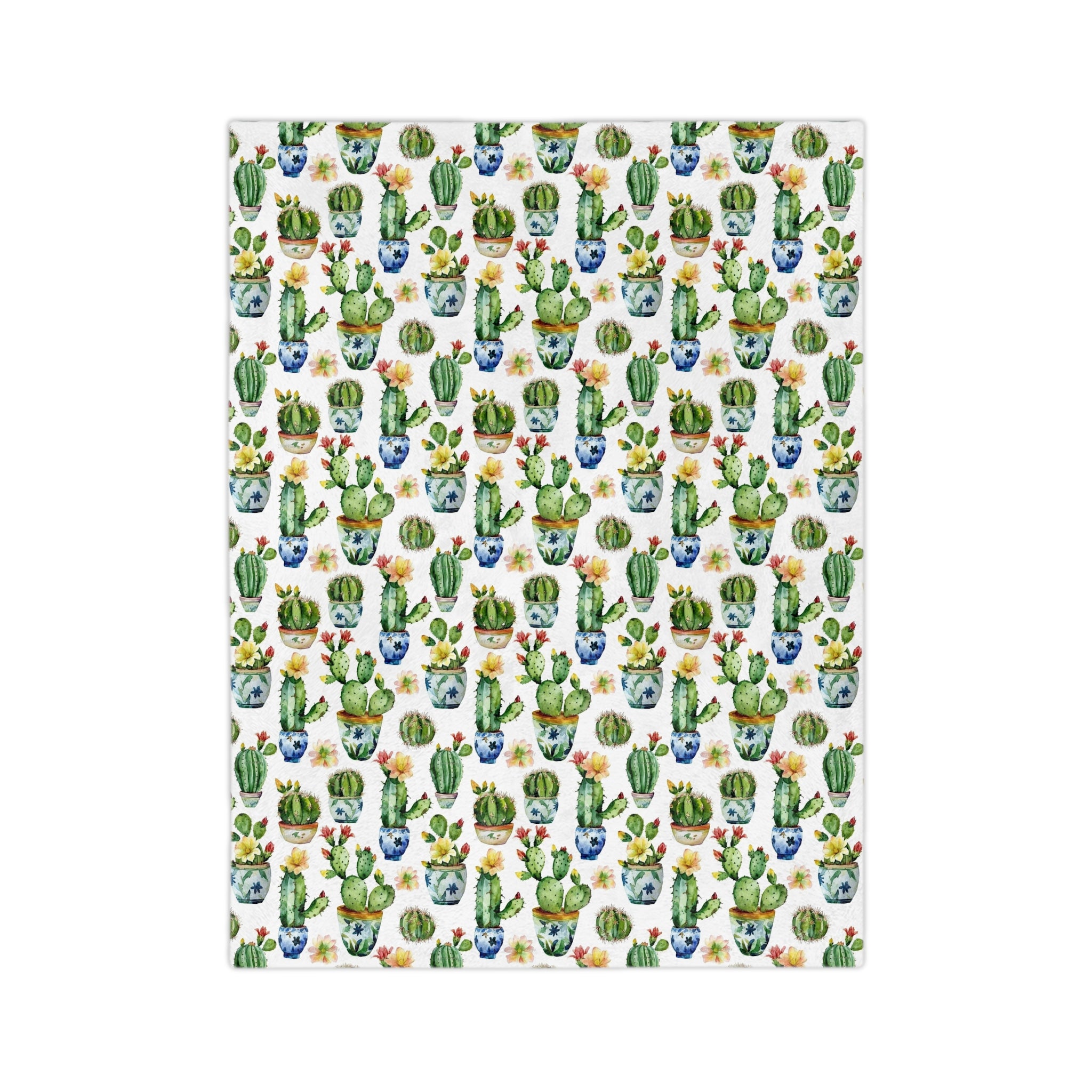 Sol y Alegría (Sun and Joy) Collection- Cactus Succulent Pattern Microfiber Blanket Soft Velveteen Throw for Home & Garden Lovers - Creations by Chris and Carlos