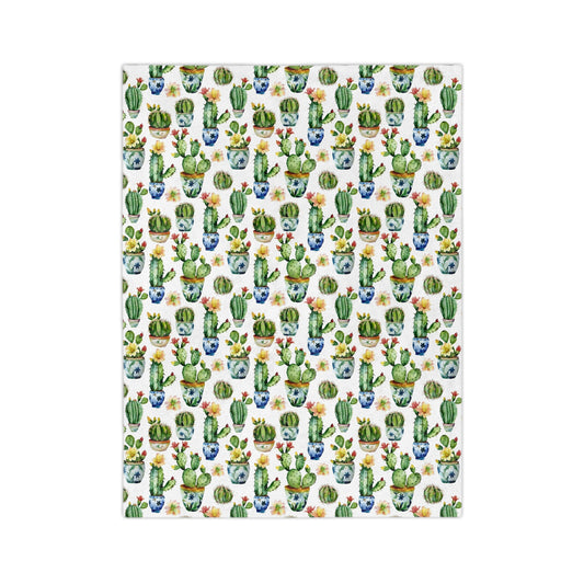 Sol y Alegría (Sun and Joy) Collection- Cactus Succulent Pattern Microfiber Blanket Soft Velveteen Throw for Home & Garden Lovers - Creations by Chris and Carlos