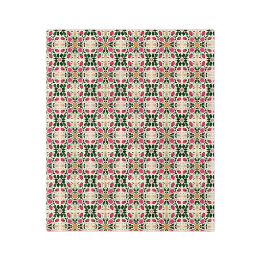 Floral Kaleidoscope Velveteen Blanket – Pink Green Geometric Microfiber Throw - Creations by Chris and Carlos