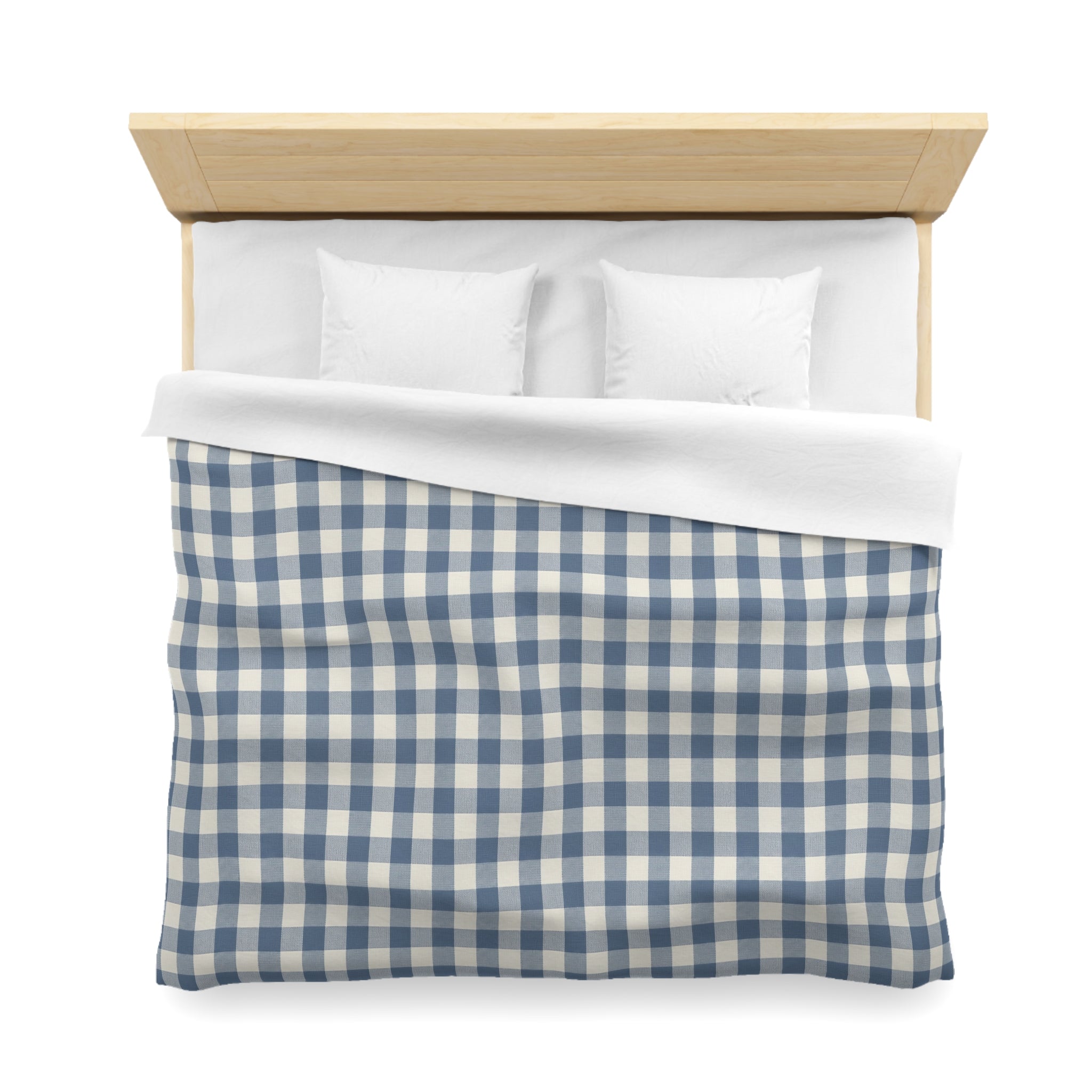 The Slate & Sage Collection- Geneva Blue Gingham Microfiber Duvet Cover — Cozy Farmhouse Plaid Bedding - Creations by Chris and Carlos