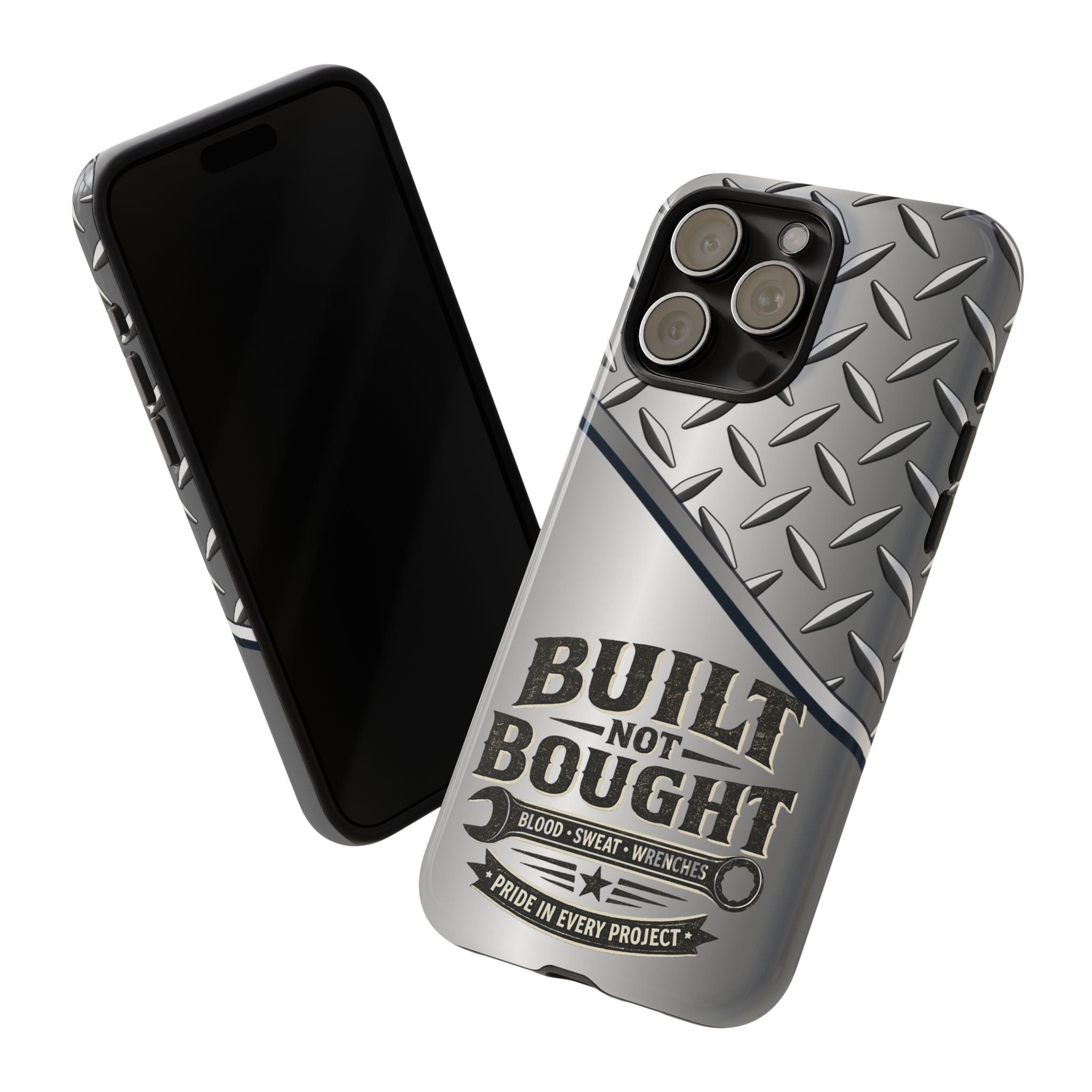 Built Not Bought Metal Diamond-Plate Phone Case — Rugged Tool Lover Gift - Creations by Chris and Carlos