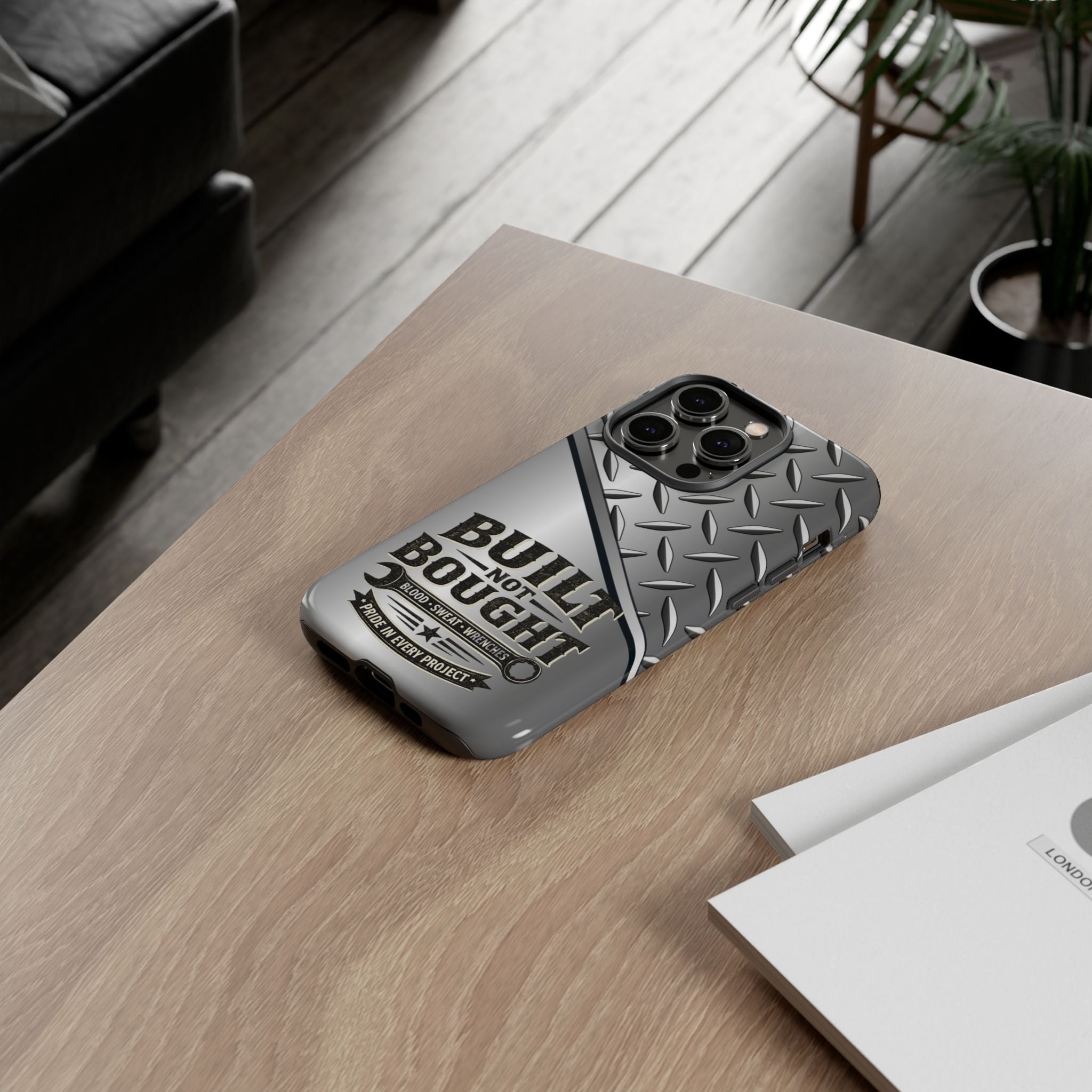 Built Not Bought Metal Diamond-Plate Phone Case — Rugged Tool Lover Gift - Creations by Chris and Carlos