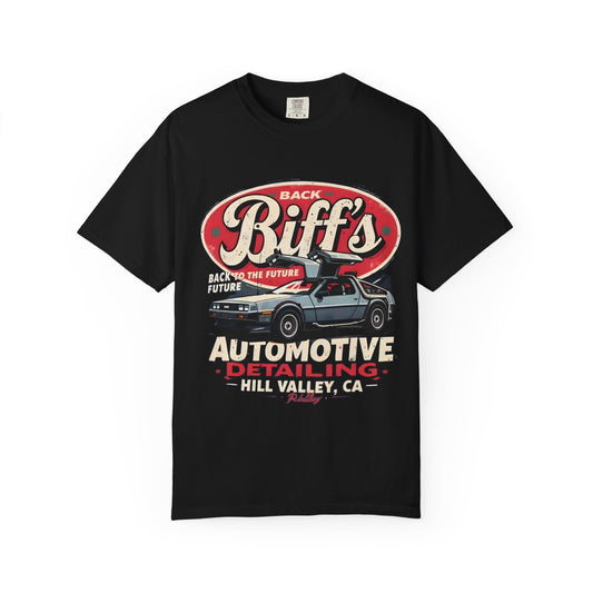Biff's Automotive Detailing T-Shirt — Back to the Future DeLorean Graphic - Creations by Chris and Carlos