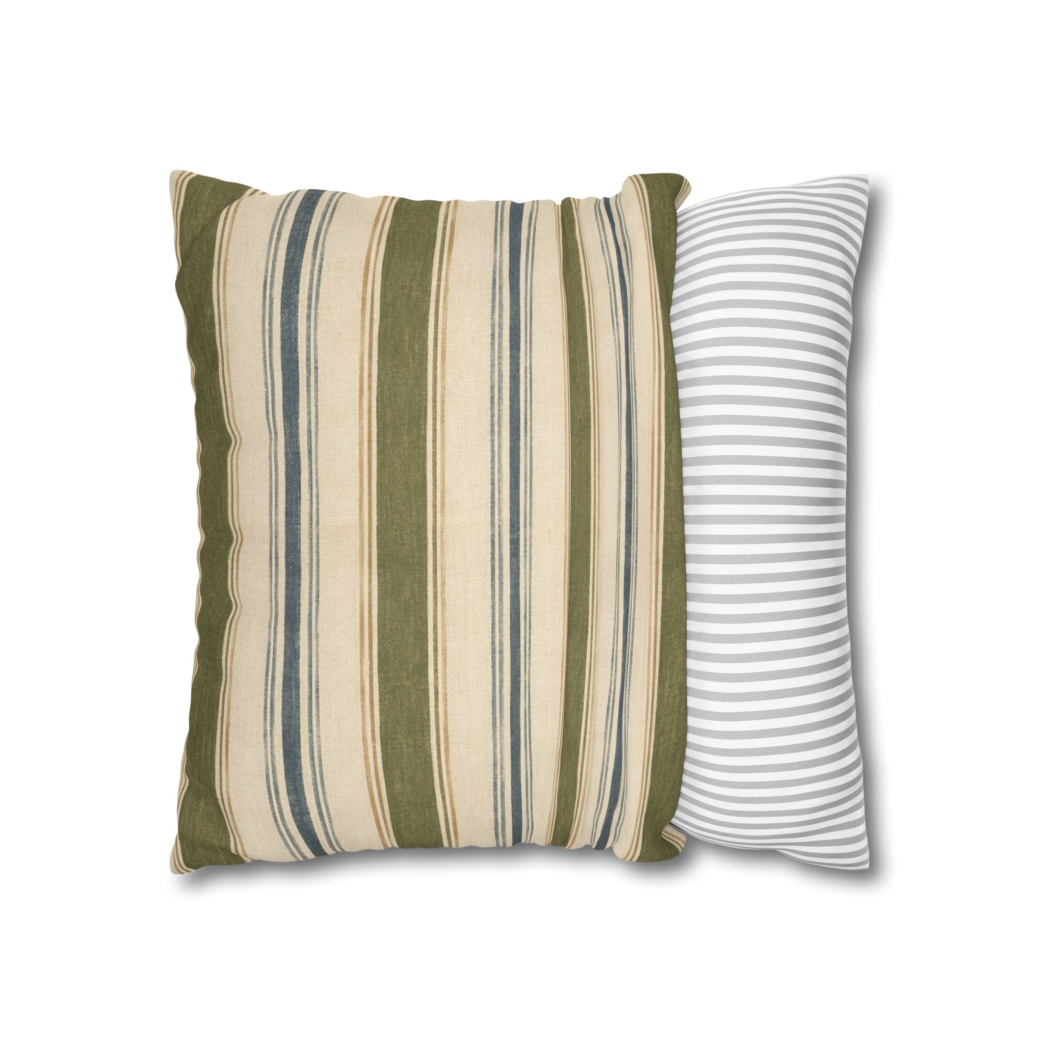 Striped Green Blue Throw Pillowcase — Coastal Farmhouse Square Accent Pillow Cover - Creations by Chris and Carlos