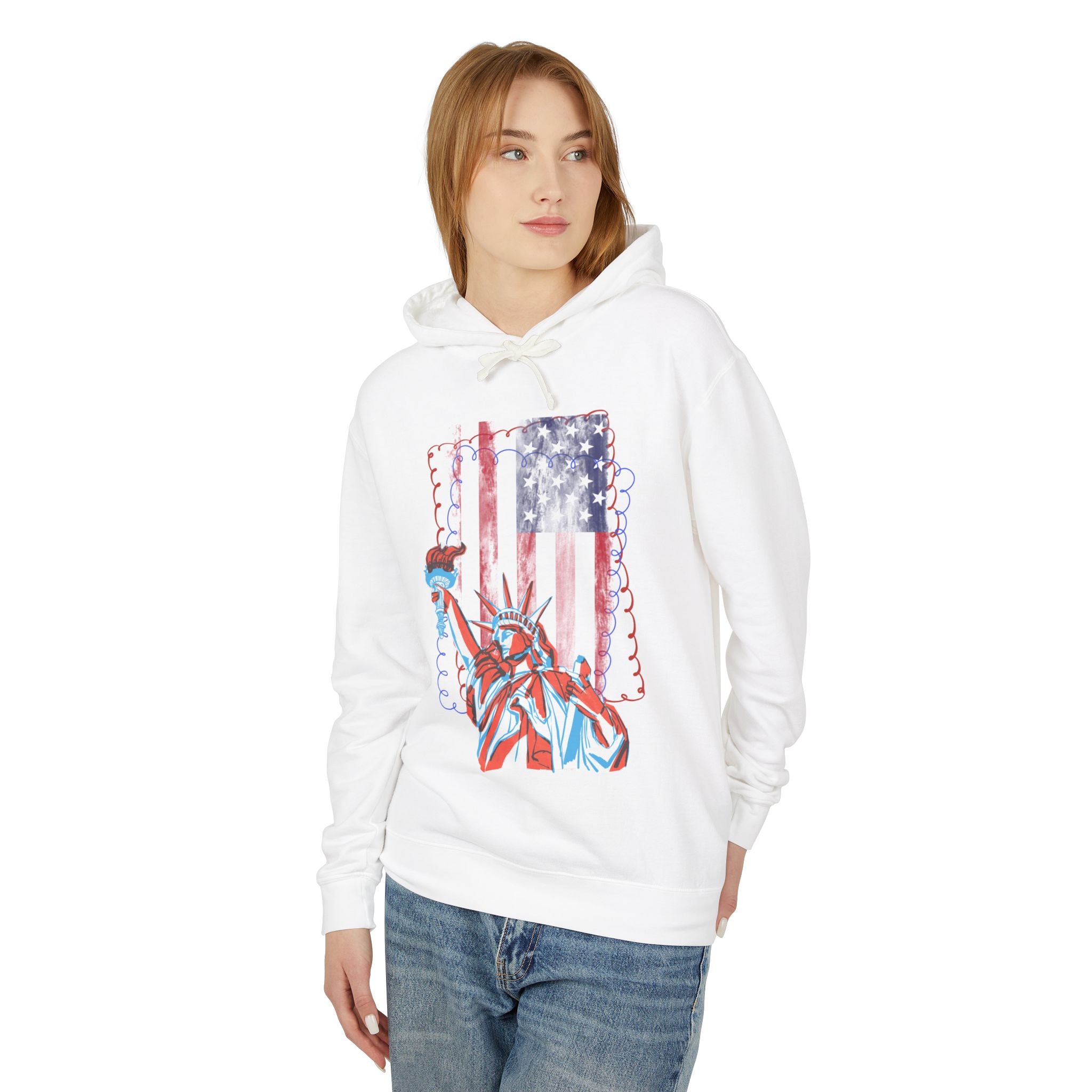 Liberty Statue American Flag Hoodie — Patriotic USA Graphic Sweatshirt - Creations by Chris and Carlos