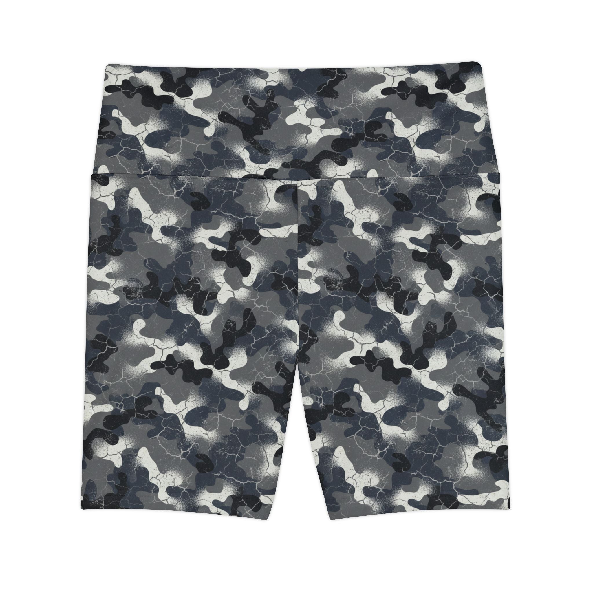 Women's Camo Workout Shorts — Grey Black All-Over Print Activewear - Creations by Chris and Carlos
