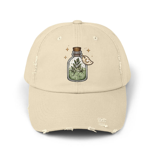 Old Soul Apothecary Distressed Black Cap with Botanical Potion Bottle & Moon Patch - Creations by Chris and Carlos