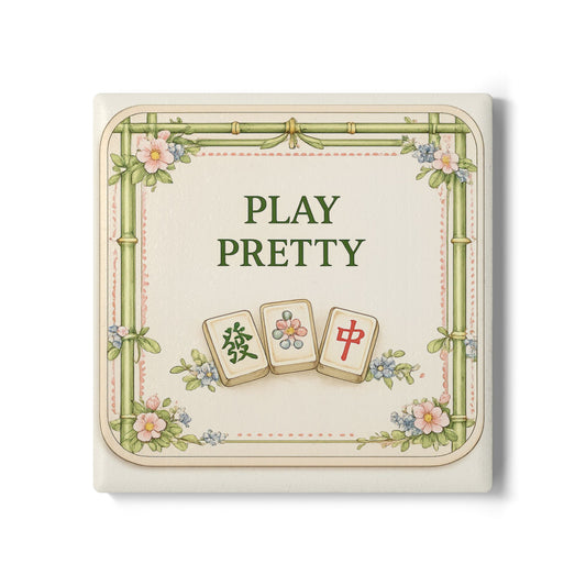 Ceramic Coaster — "Play Pretty" Mahjong Floral Vintage Tile Coaster - Creations by Chris and Carlos
