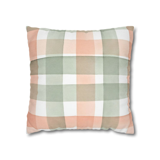 The Artisanal Flora Gallery Pastel Buffalo Check Pillowcase — Peach & Sage Plaid Square Pillow Cover - Creations by Chris and Carlos