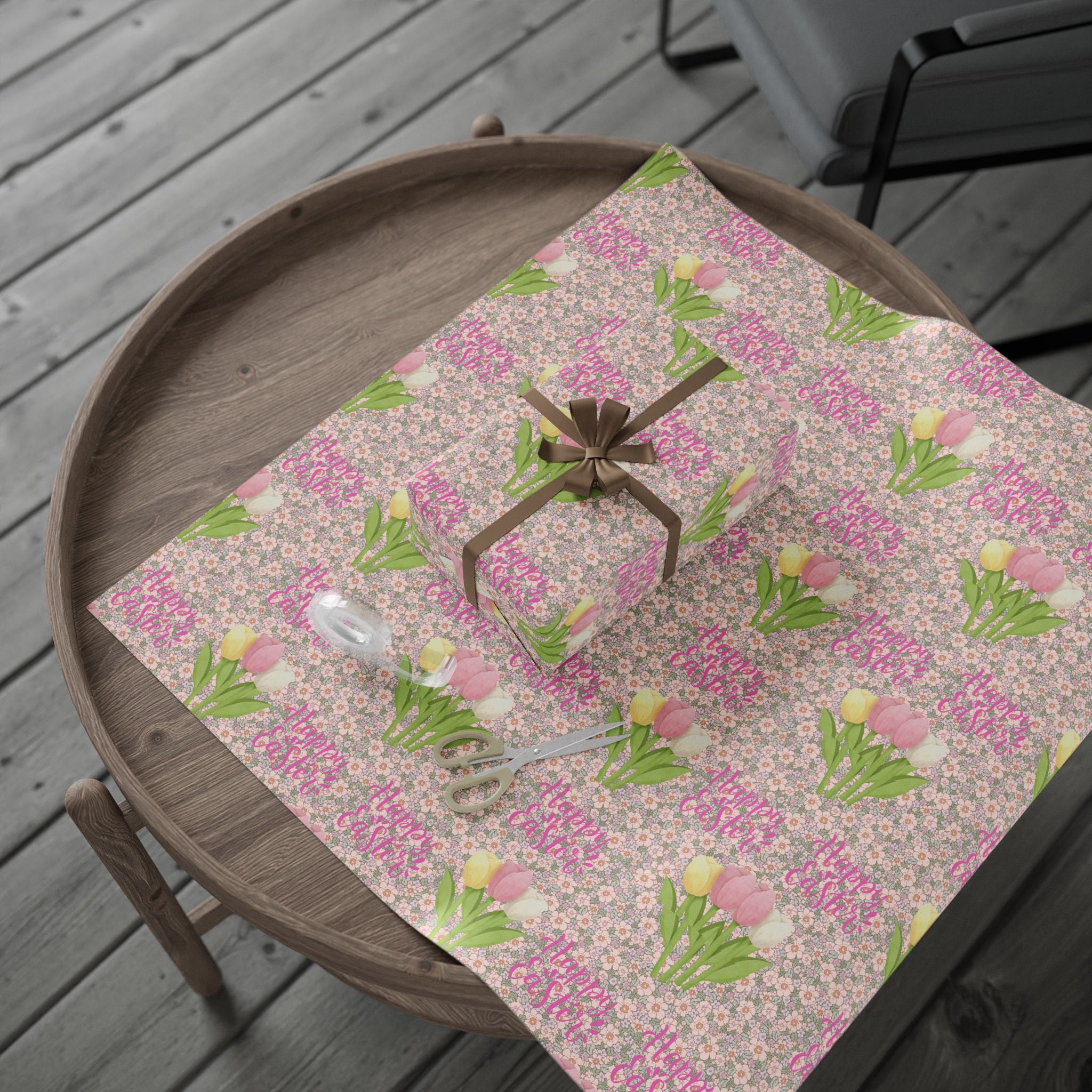 Easter Floral Tulip Wrapping Paper Roll — Pink Vintage Bouquet Gift Wrap - Creations by Chris and Carlos