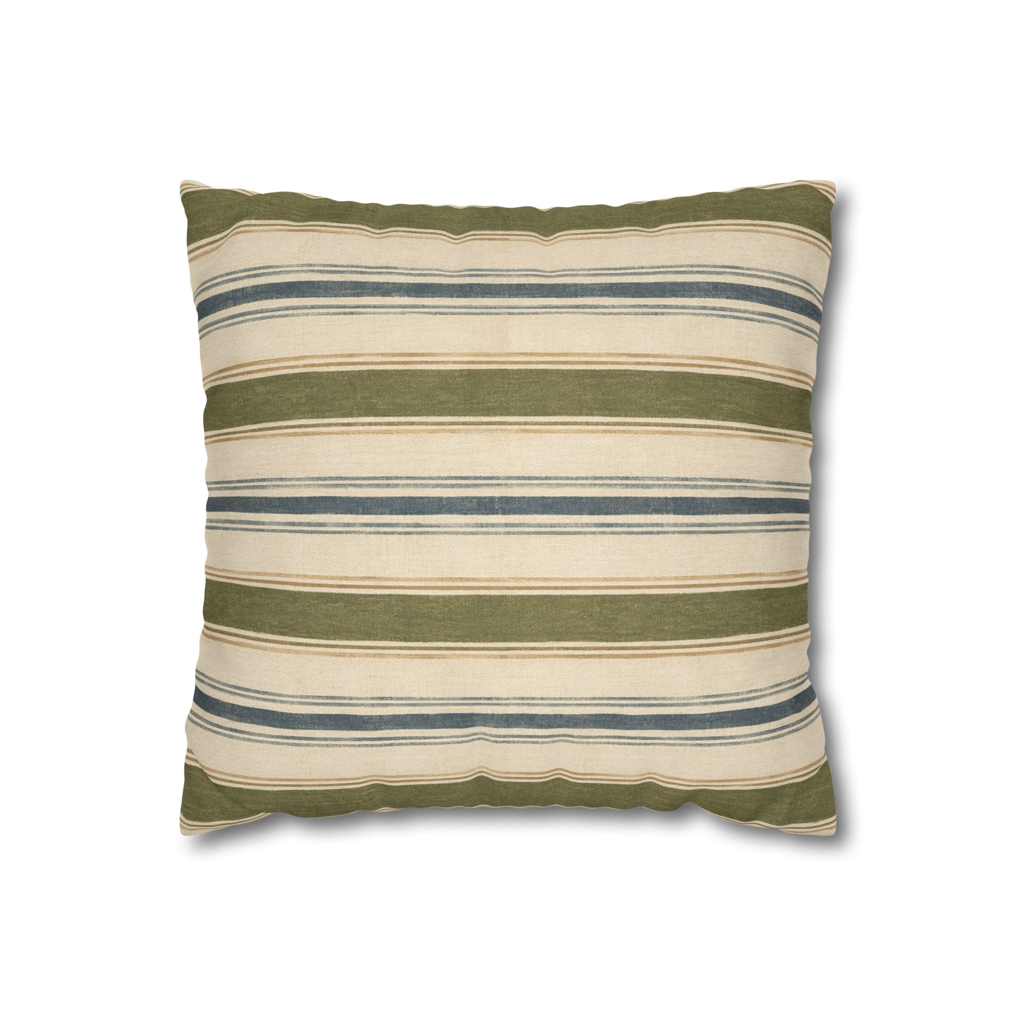 Striped Green Blue Throw Pillowcase — Coastal Farmhouse Square Accent Pillow Cover - Creations by Chris and Carlos