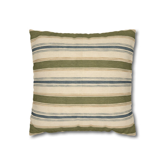 Striped Green Blue Throw Pillowcase — Coastal Farmhouse Square Accent Pillow Cover - Creations by Chris and Carlos