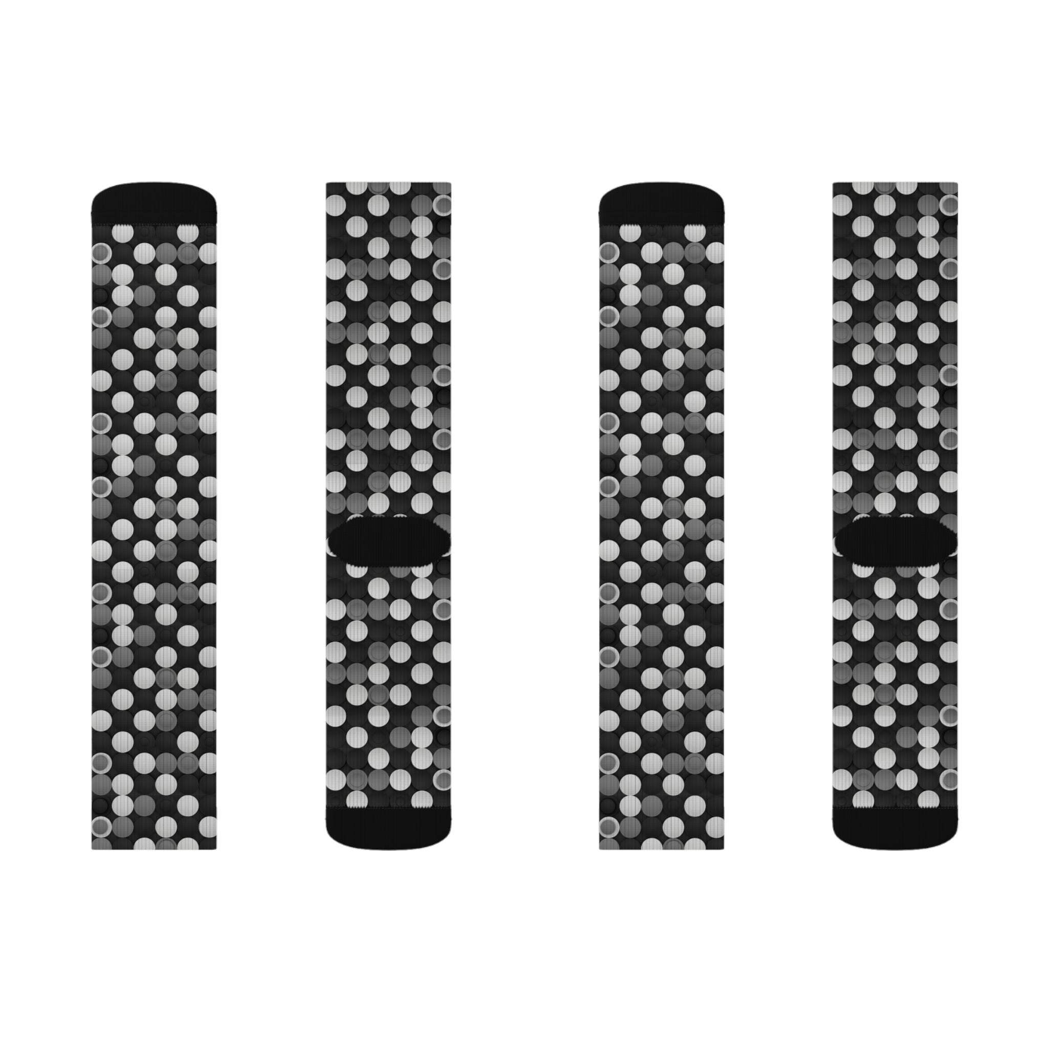 Prism Point Athletic Collection- Black & White Bubble Pattern Sublimation Socks Retro Polka Dot Crew Socks - Creations by Chris and Carlos