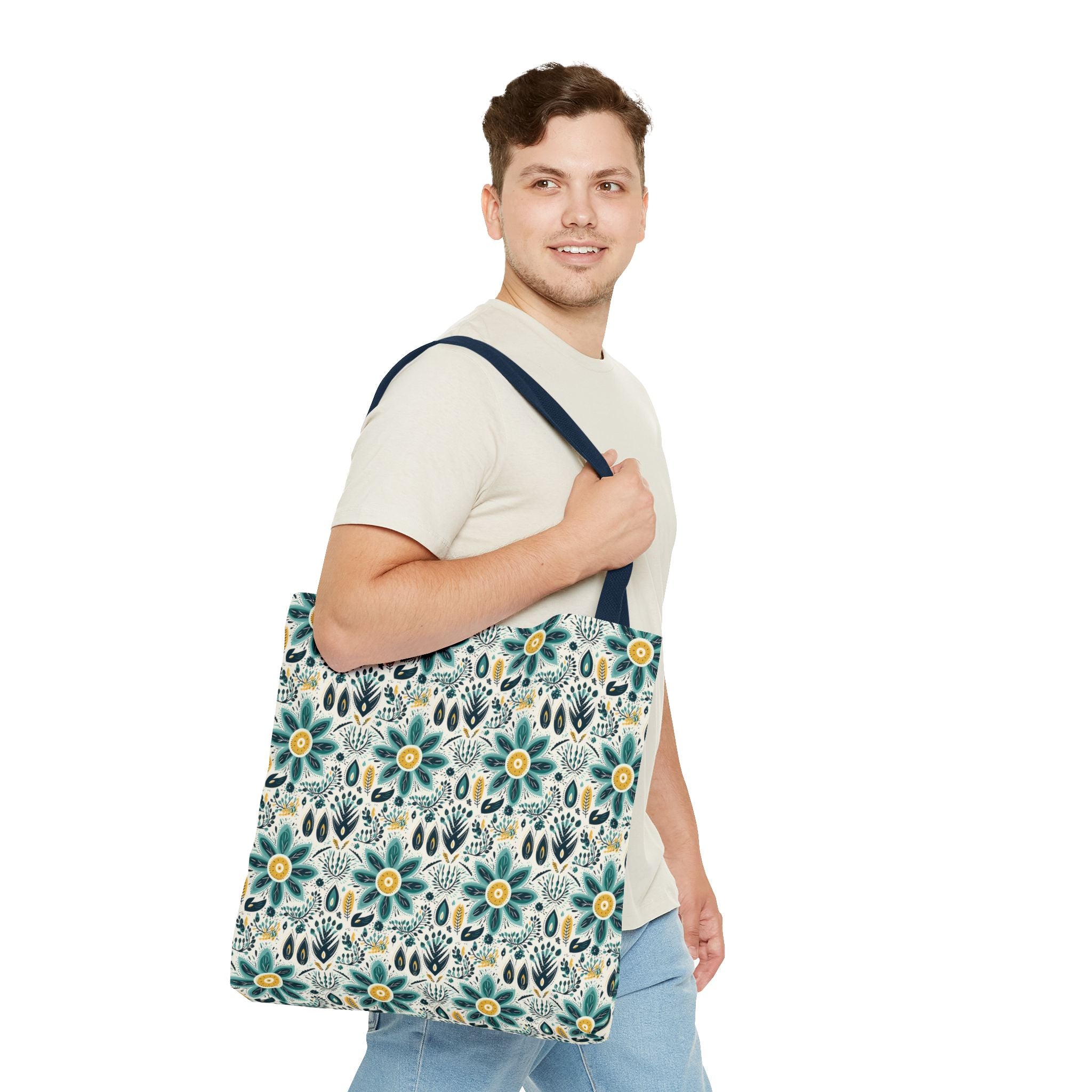 Sol y Alegría (Sun and Joy) Collection- Cactus Succulent Pattern Microfiber Blanket Soft Velveteen Throw for Home & Garden Lovers Floral Folk Art Tote Bag — Teal & Mustard All-Over Print - Creations by Chris and Carlos