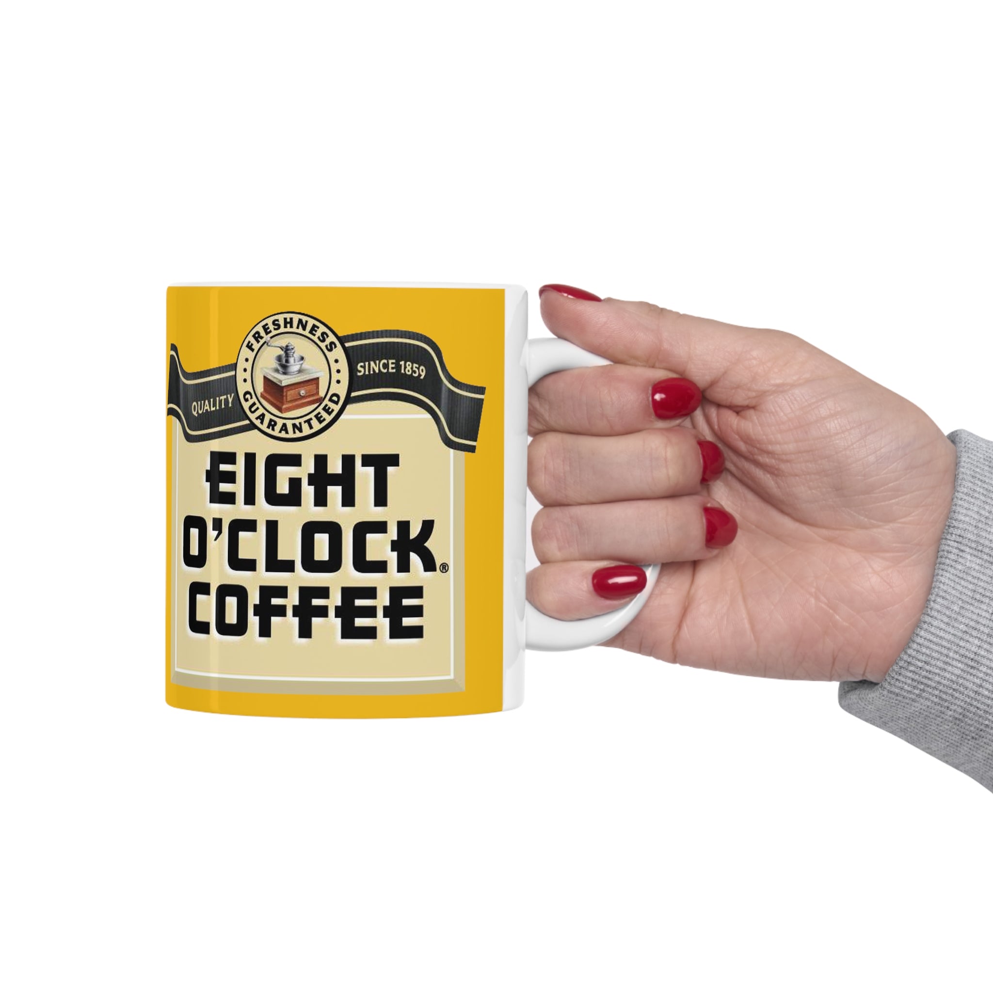 Eight O'Clock Coffee- White Ceramic Mug - Creations by Chris and Carlos