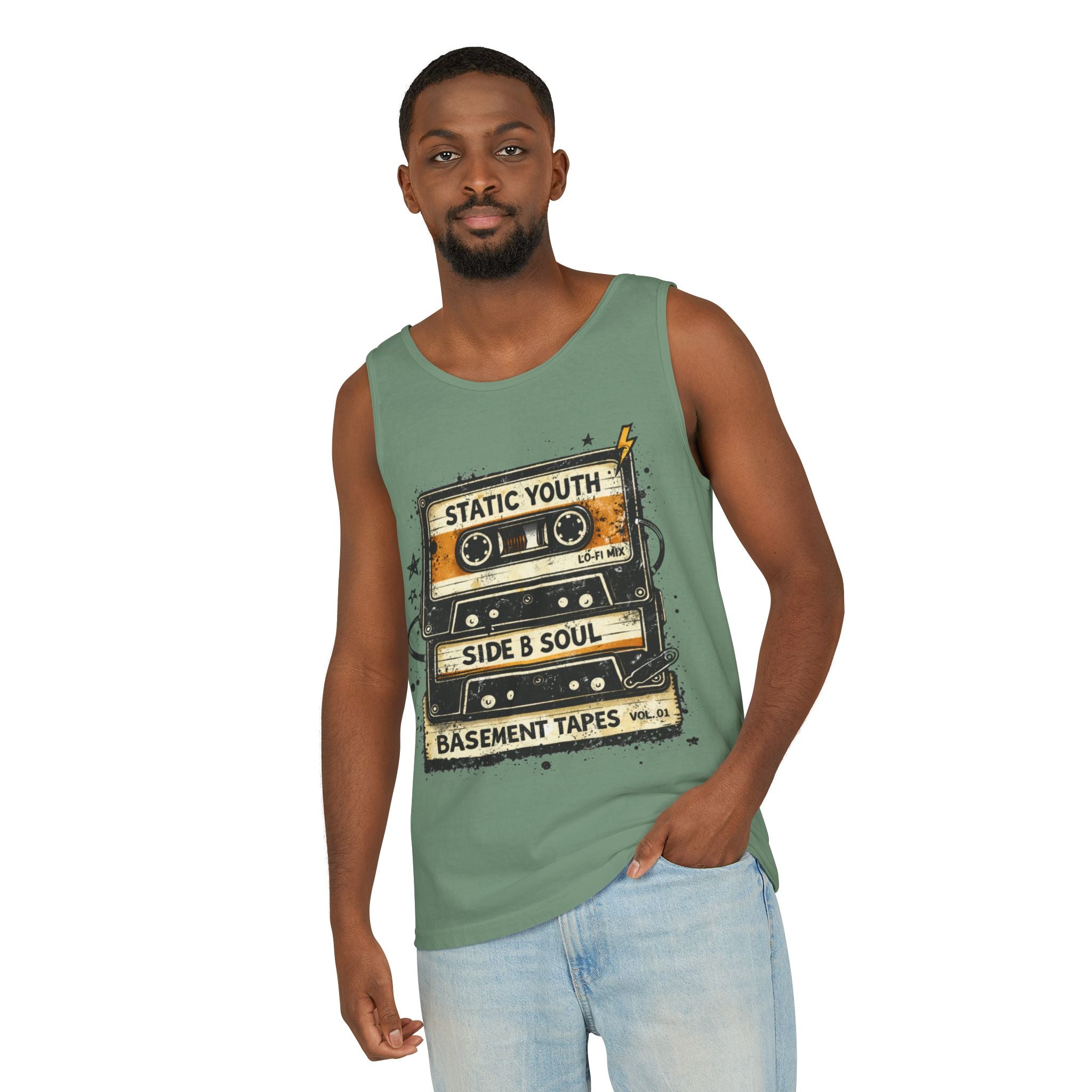 Cassette Tape Tank Top — "Static Youth / Side B Soul" Retro Music Vintage Tank - Creations by Chris and Carlos