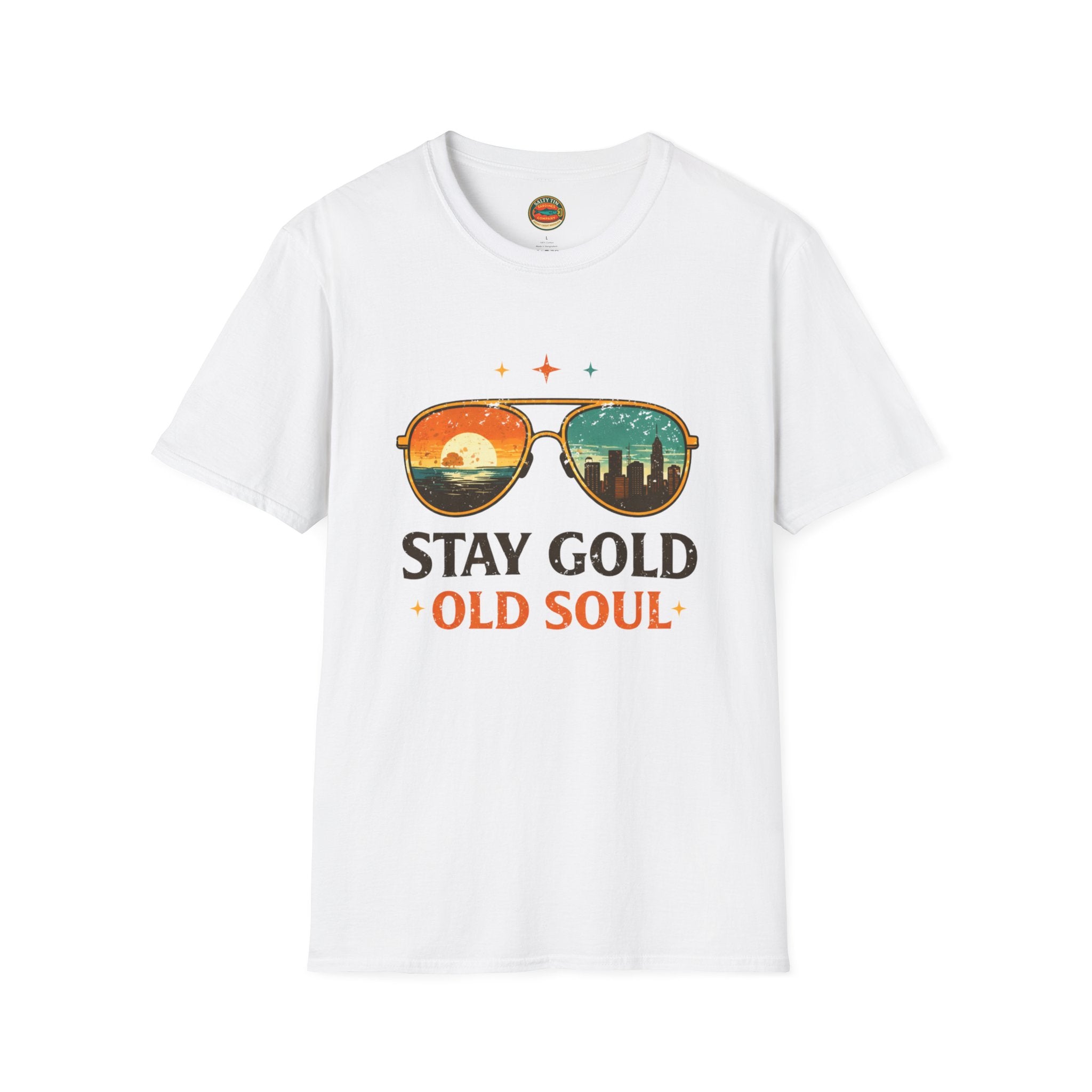 Stay Gold Old Soul T-Shirt - Vintage Sunglasses Sunset Graphic - Creations by Chris and Carlos