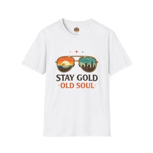 Stay Gold Old Soul T-Shirt - Vintage Sunglasses Sunset Graphic - Creations by Chris and Carlos