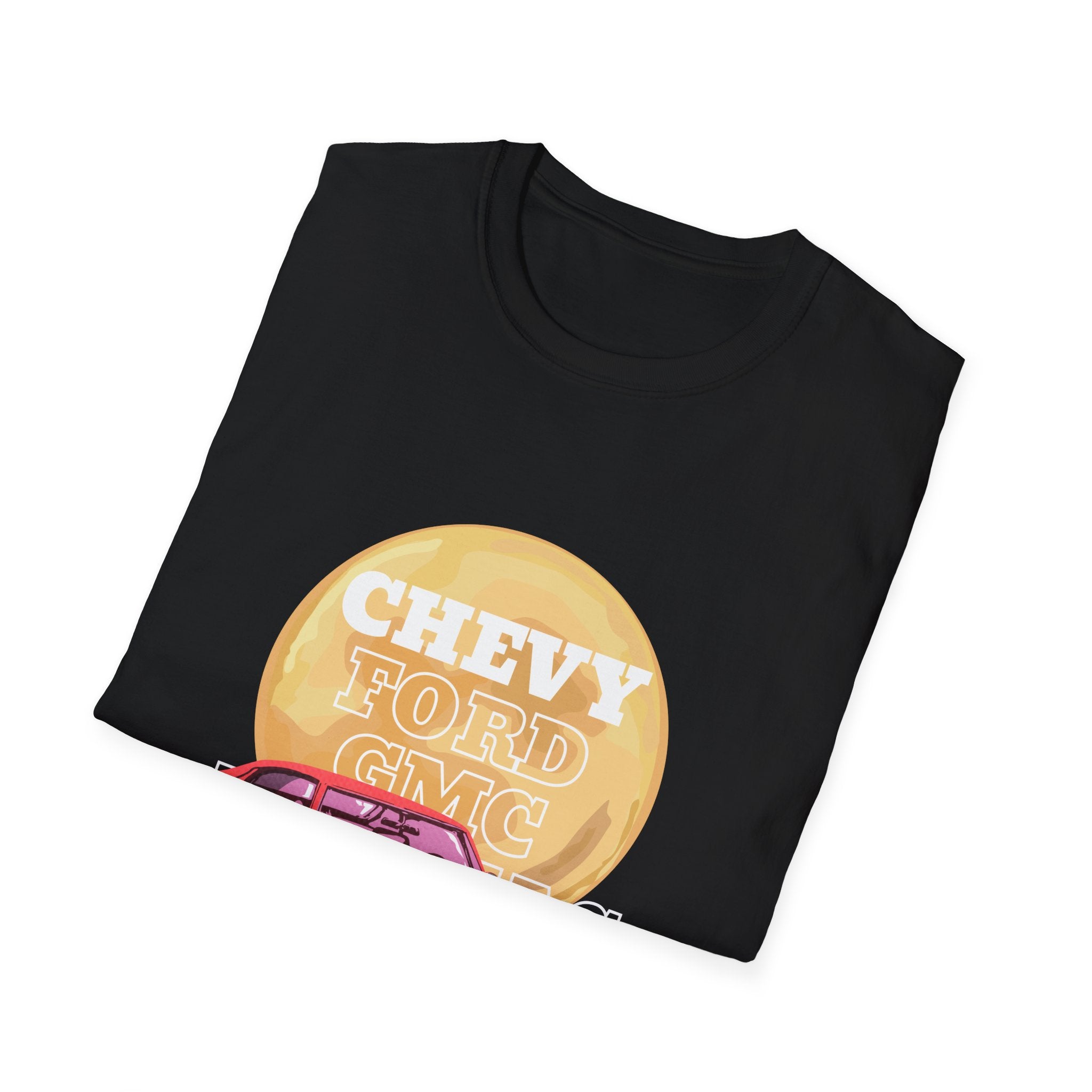 Vintage Muscle Car T-Shirt — "Chevy Ford Come Racing" Retro Red Classic Car Tee - Creations by Chris and Carlos
