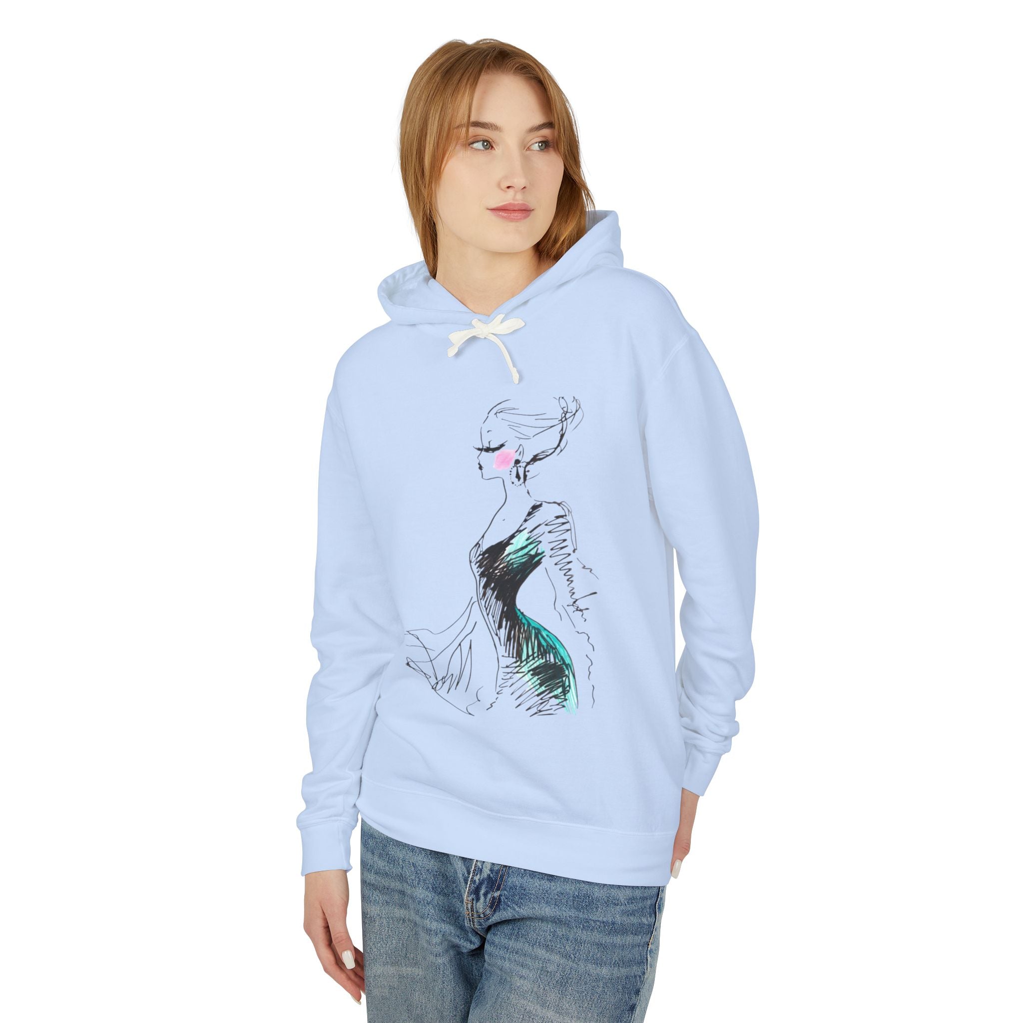 Fashion Sketch Hoodie — Elegant Brushstroke Dress Illustration - Creations by Chris and Carlos