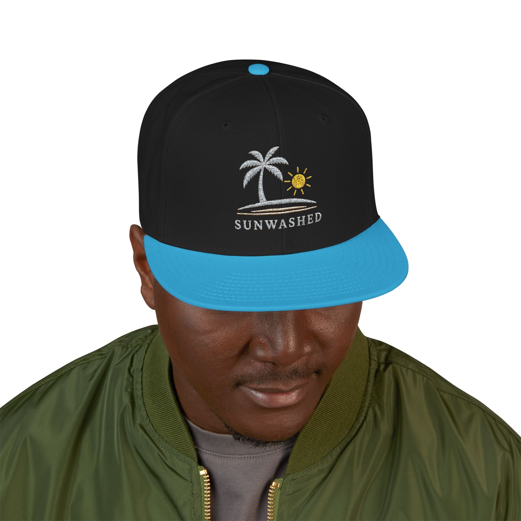 Crashed Palm Tree Snapback Hat — Embroidered Beach Sun Cap - Creations by Chris and Carlos