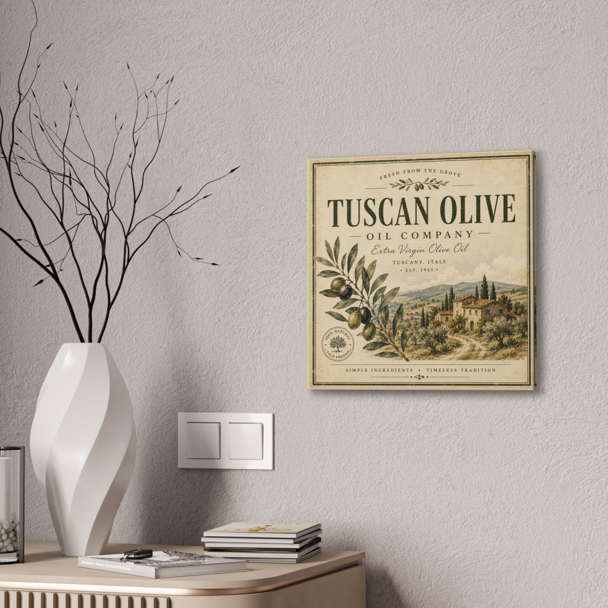 Tuscan Olive Canvas Wall Art - "Tuscan Olive Oil Company" Vintage Kitchen Sign - Creations by Chris and Carlos